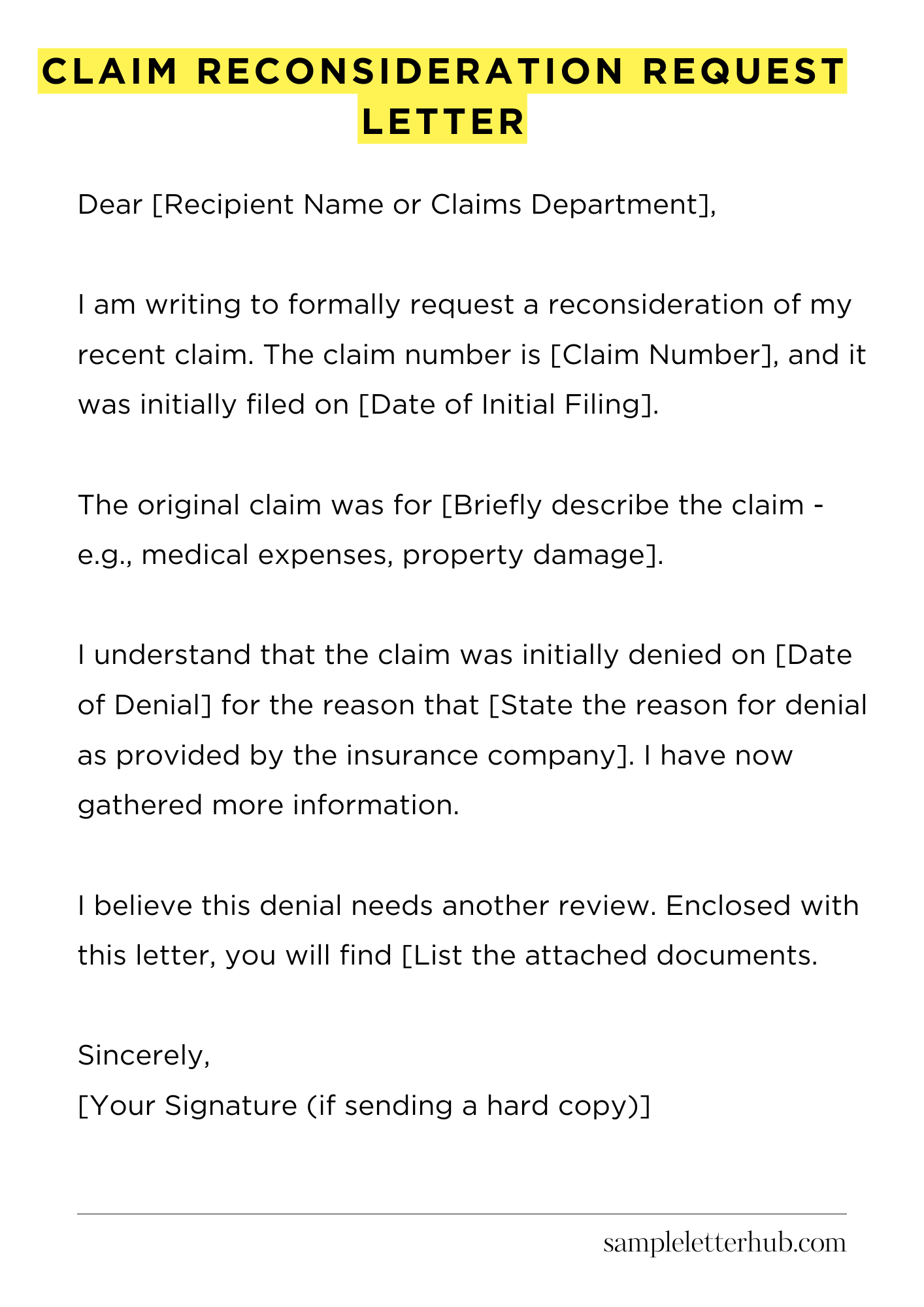 Claim Reconsideration Request Letter