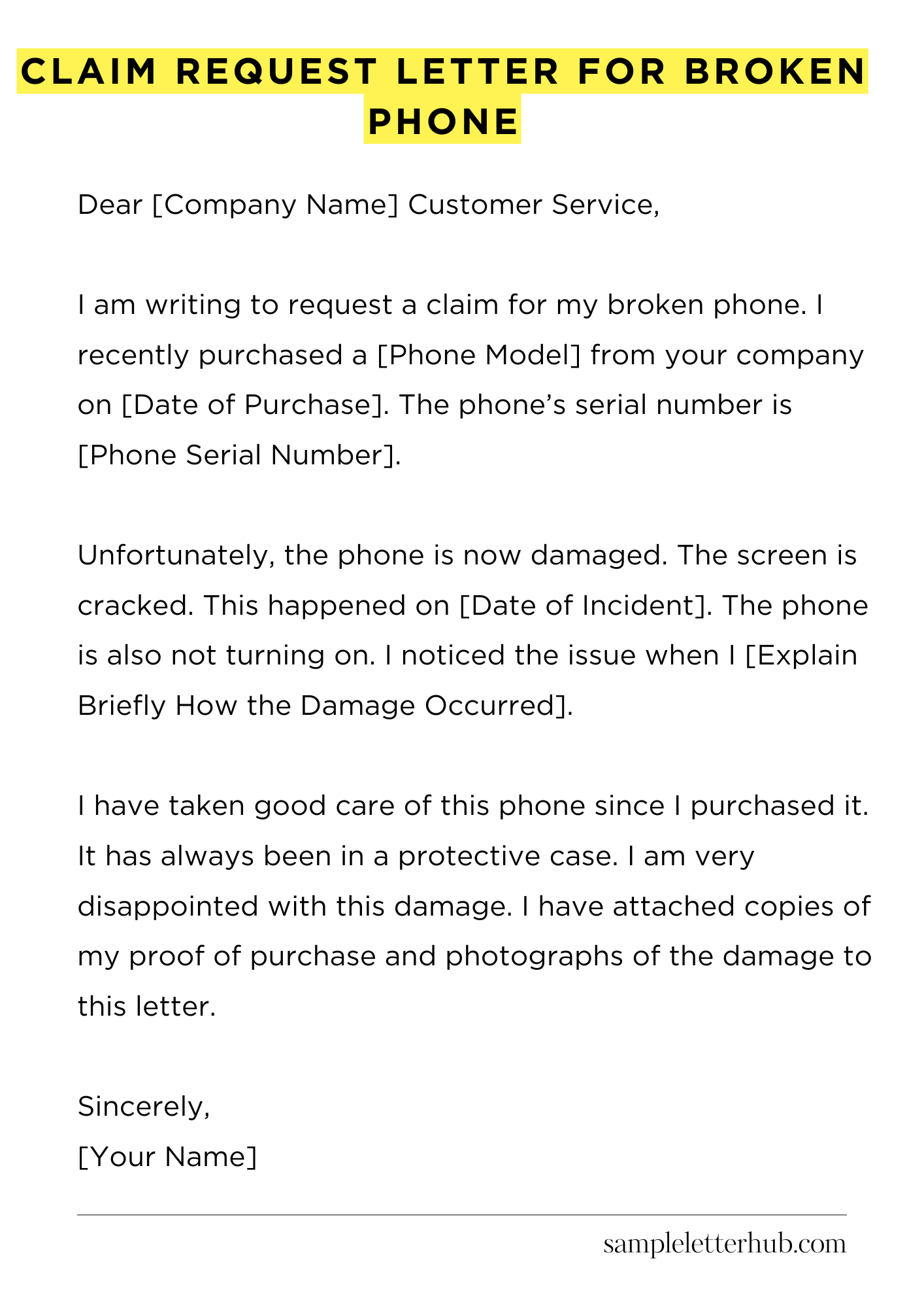 Claim Request Letter for Broken Phone