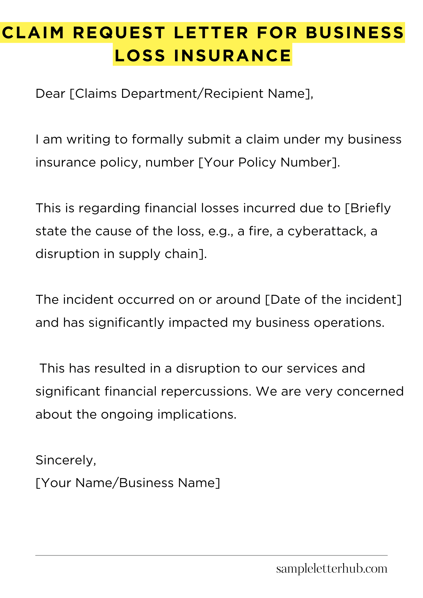 Claim Request Letter for Business Loss Insurance