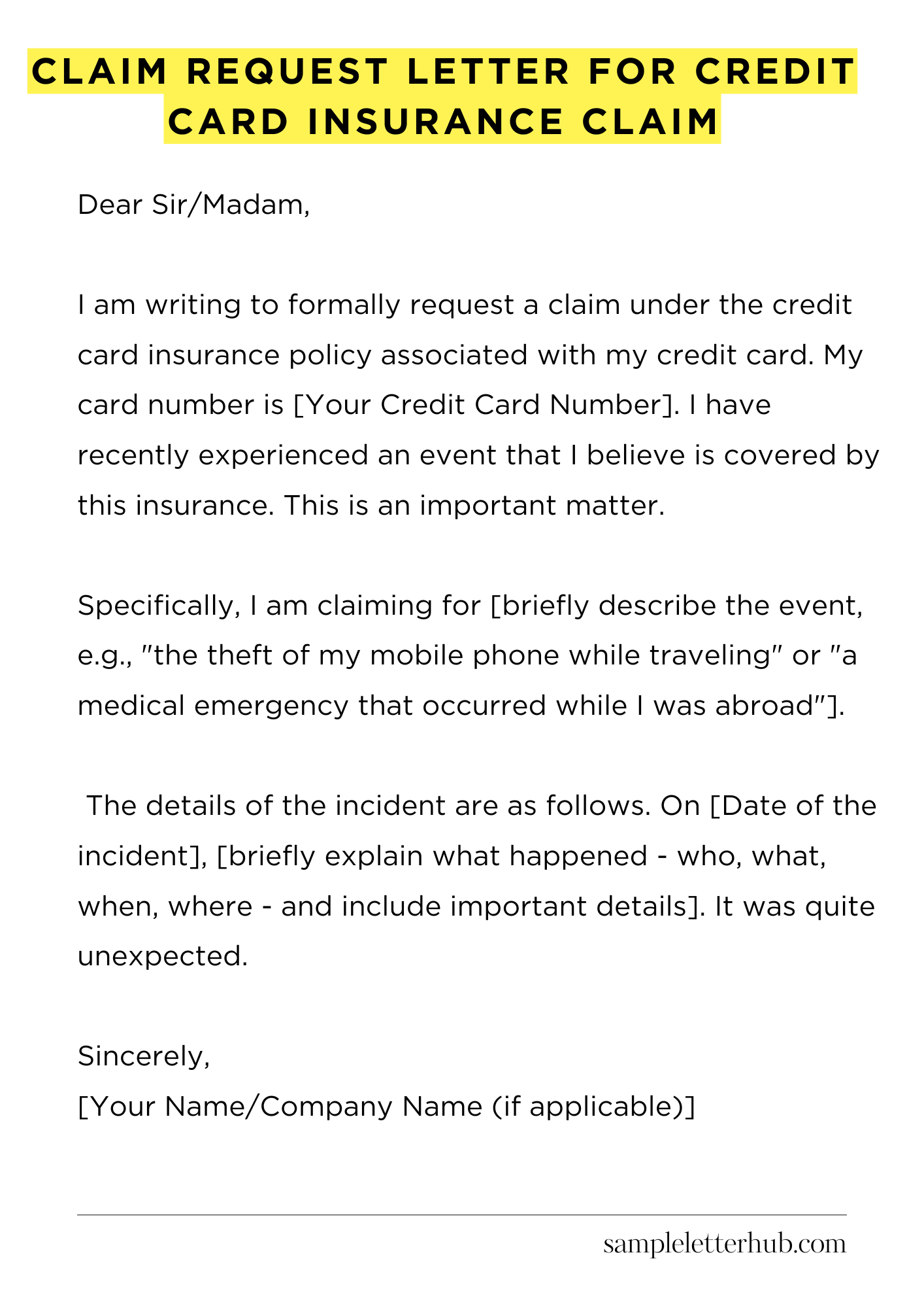 Claim Request Letter for Credit Card Insurance Claim