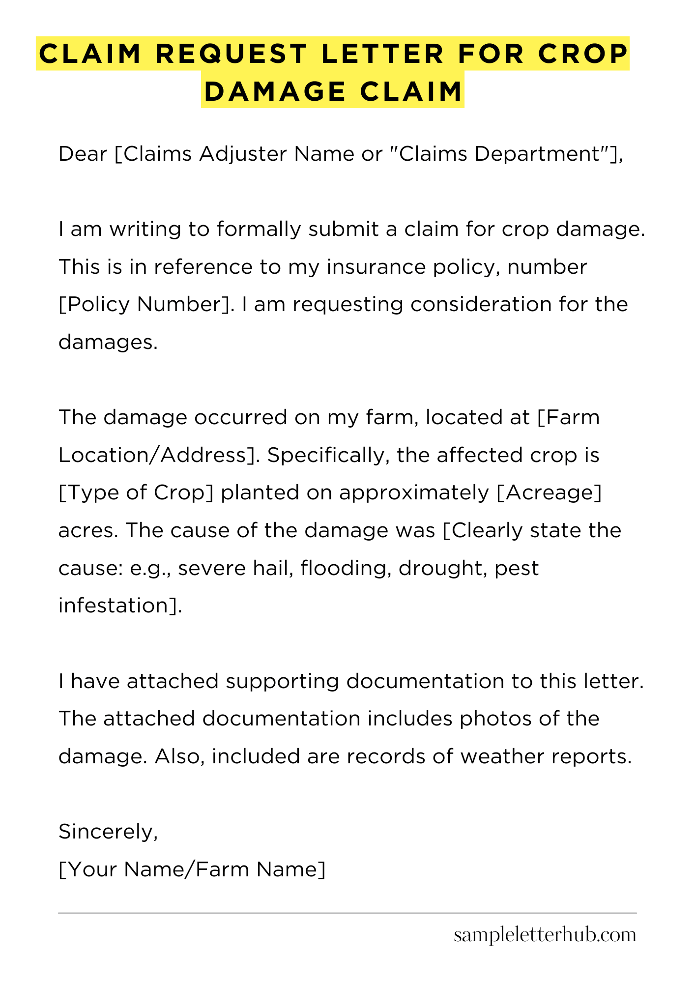 Claim Request Letter for Crop Damage Claim