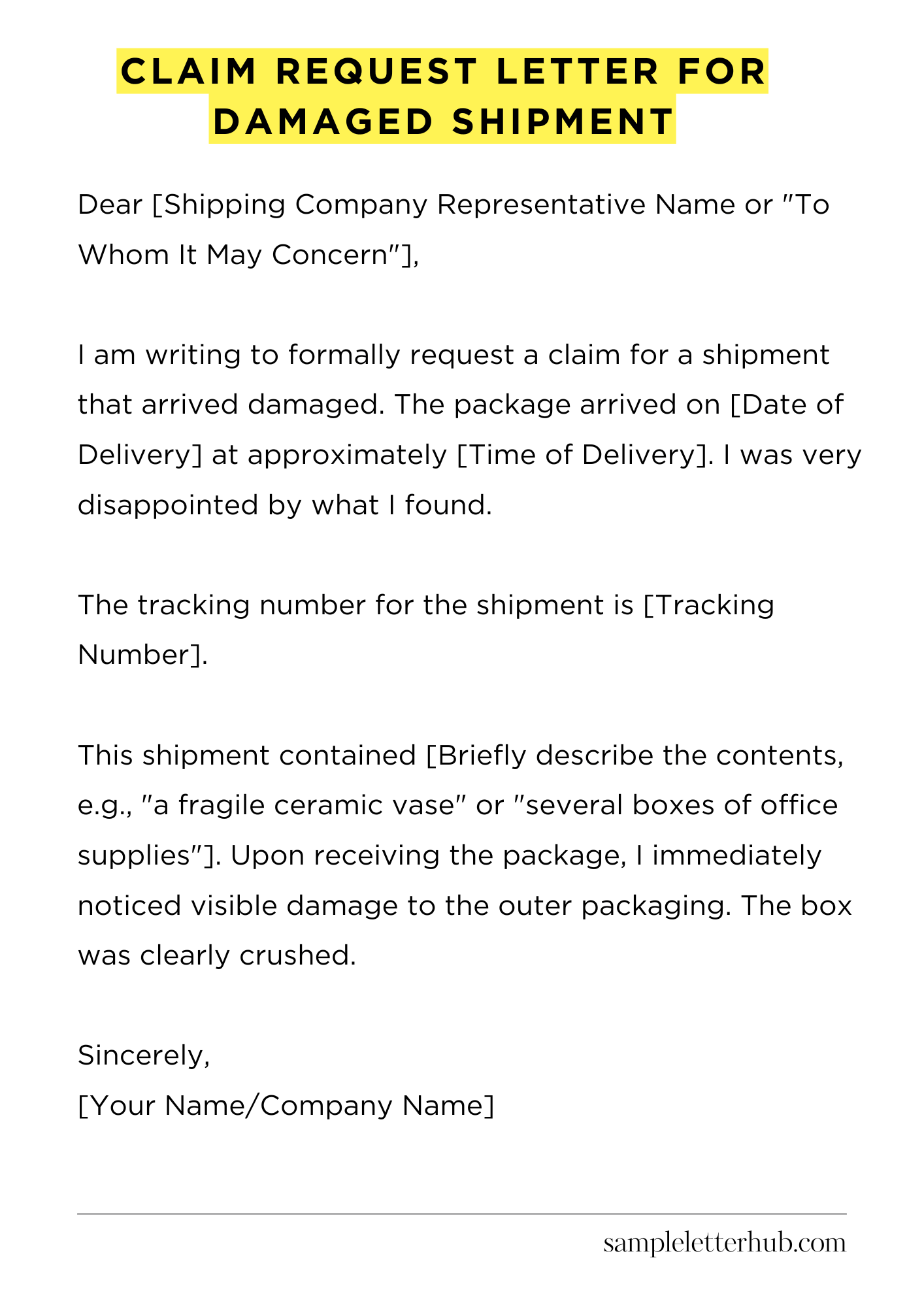 Claim Request Letter for Damaged Shipment