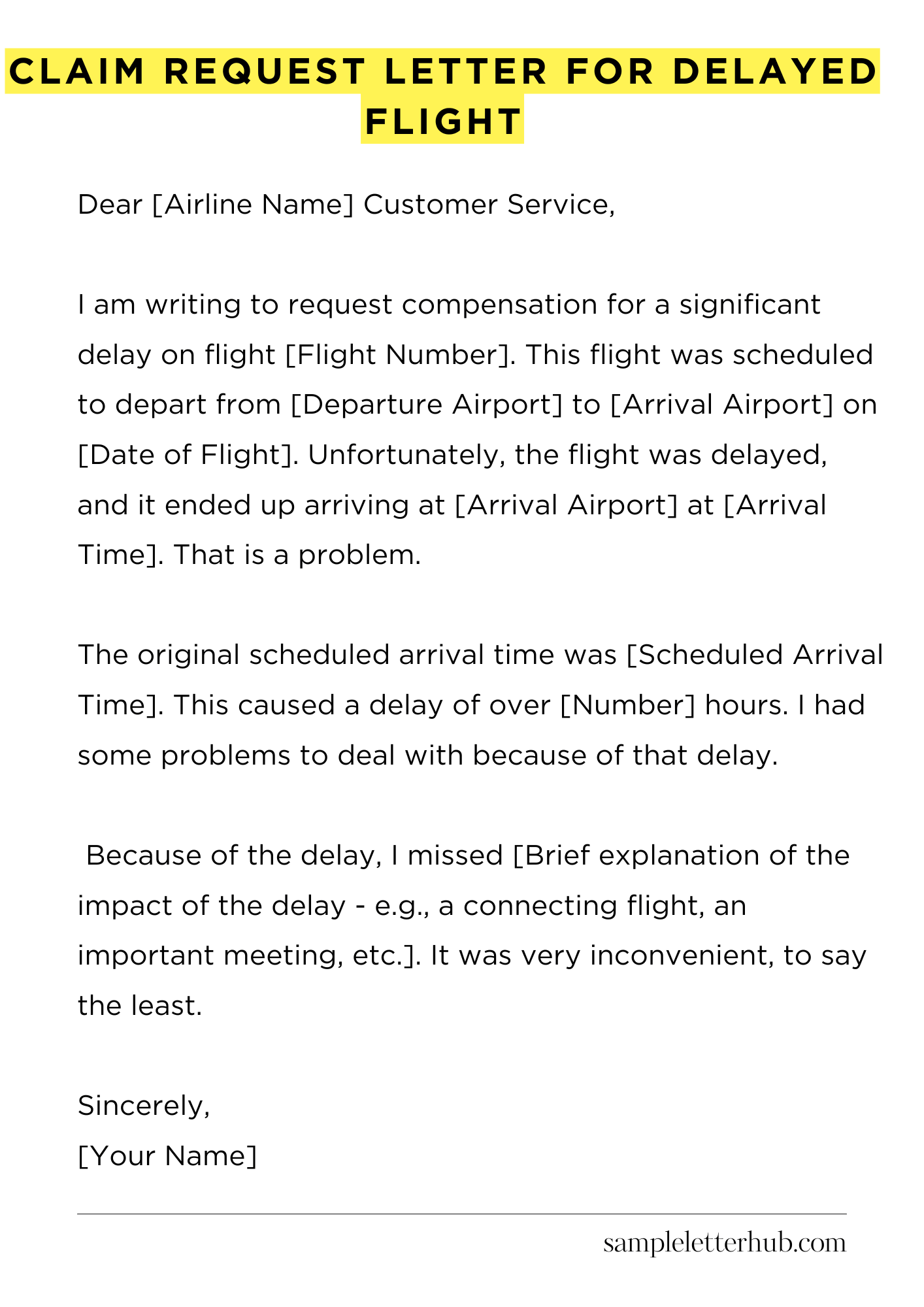 Claim Request Letter for Delayed Flight