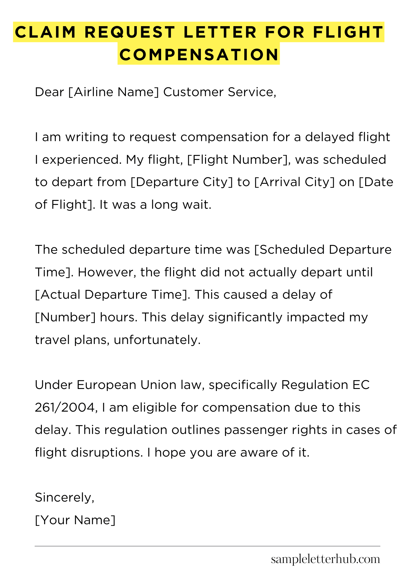 Claim Request Letter for Flight Compensation