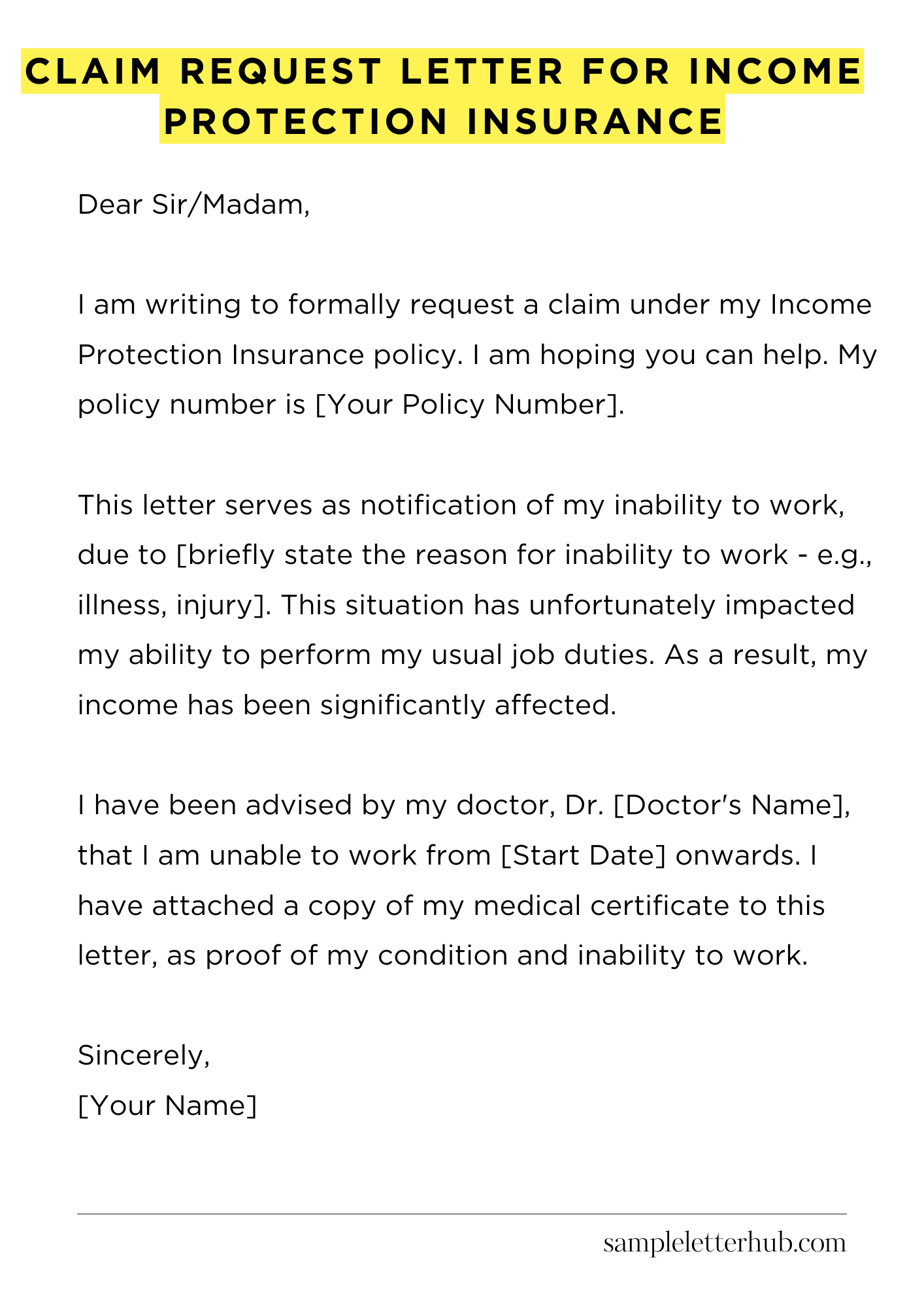Claim Request Letter for Income Protection Insurance