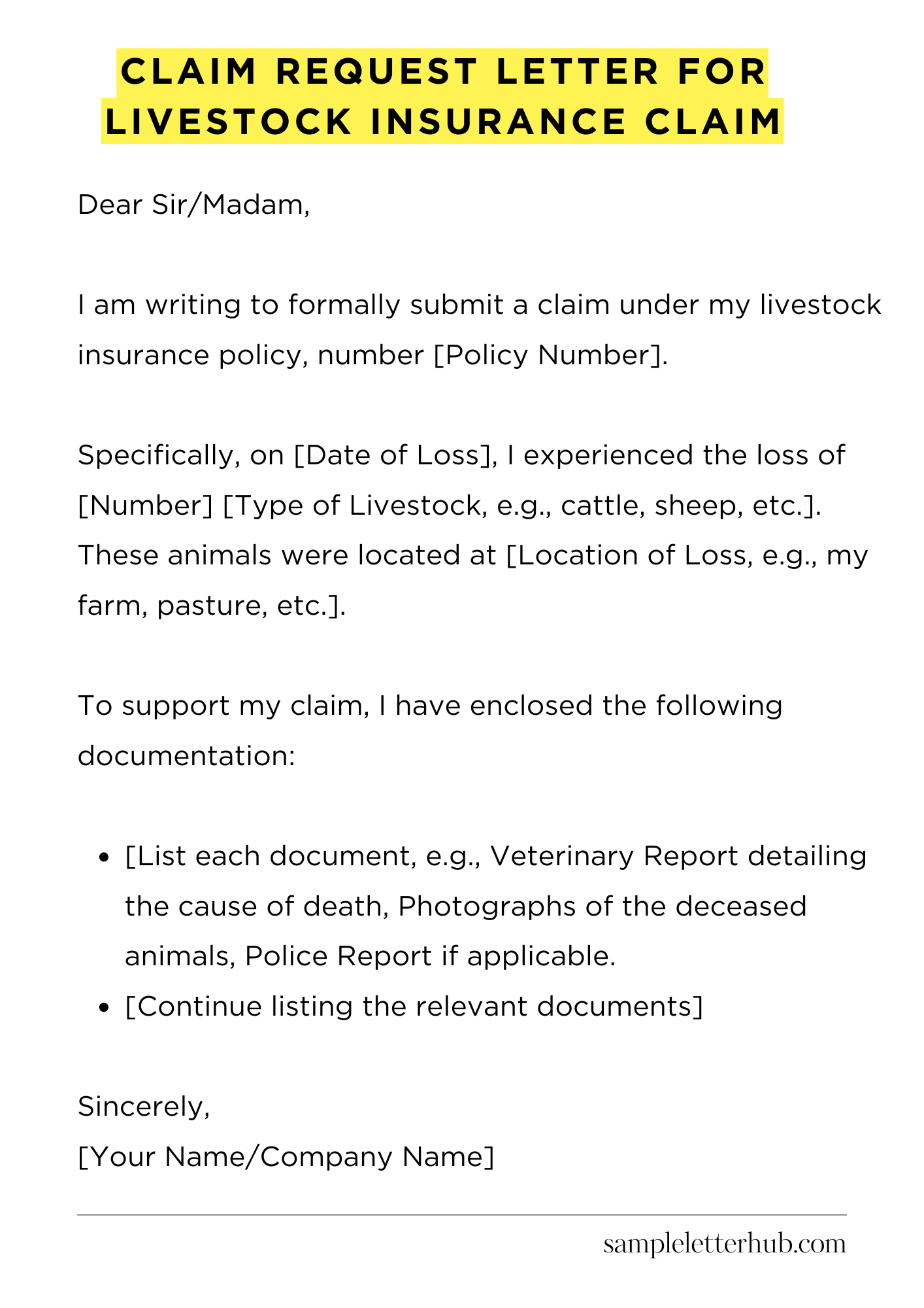 Claim Request Letter for Livestock Insurance Claim