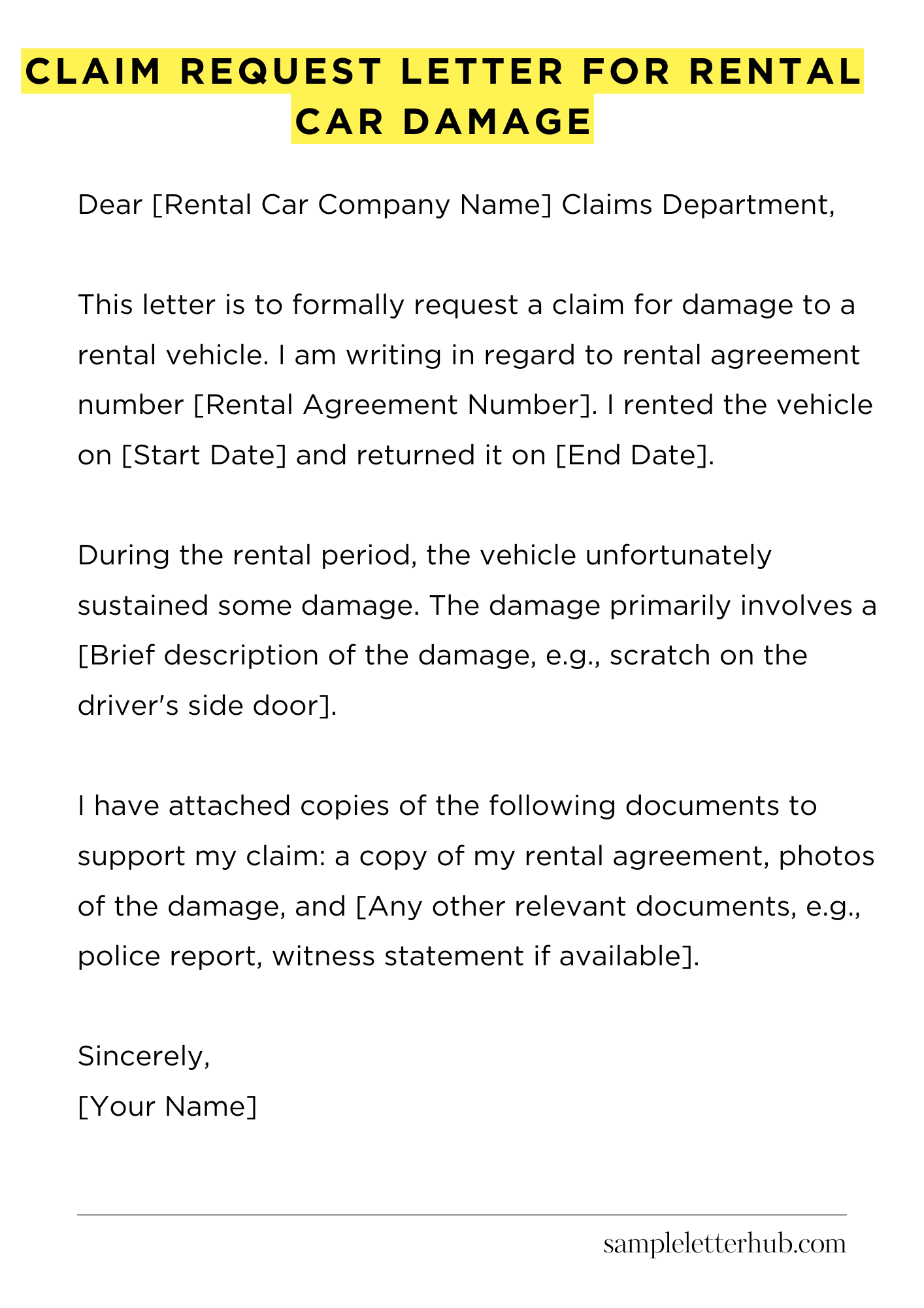 Claim Request Letter for Rental Car Damage