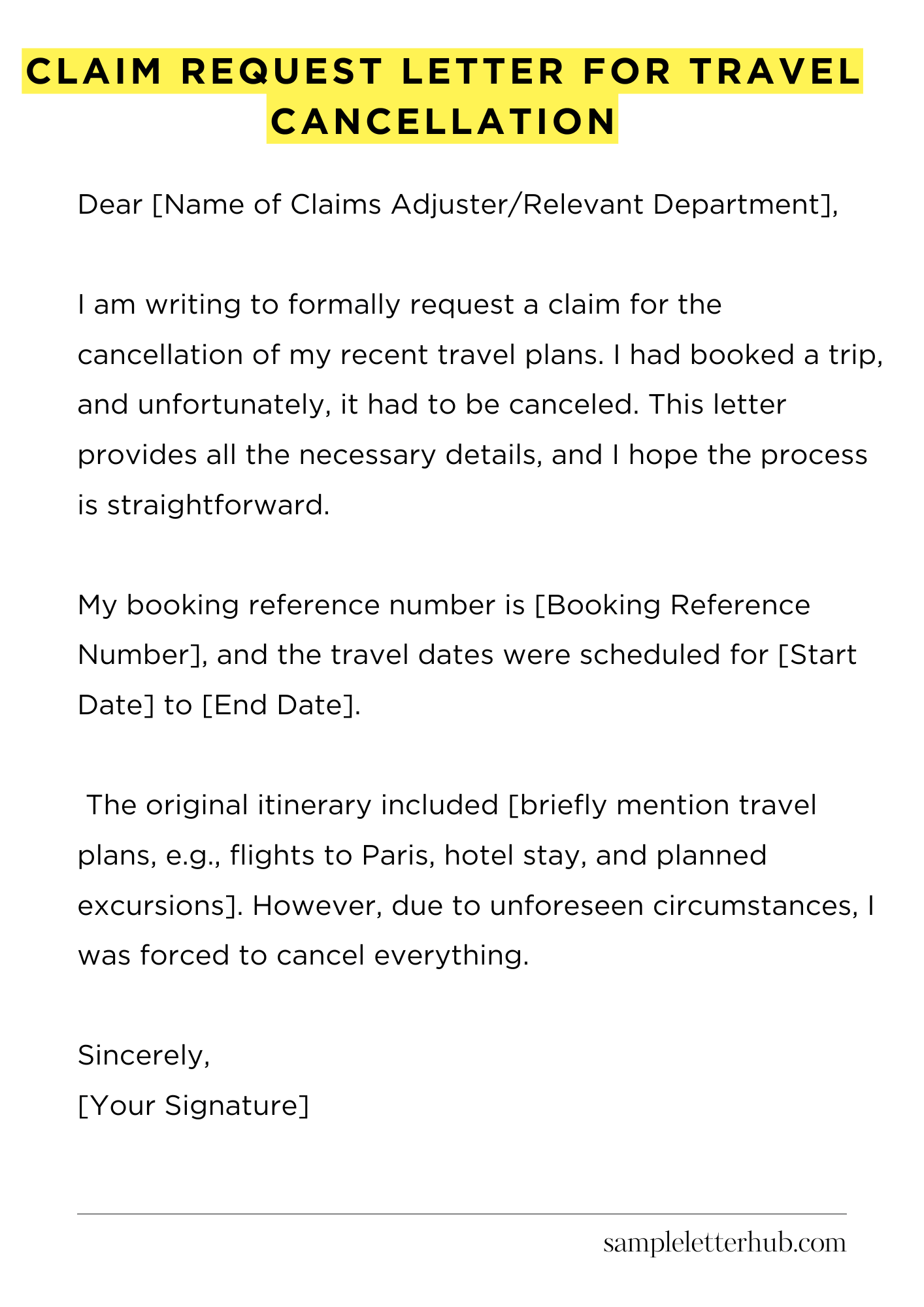 Claim Request Letter for Travel Cancellation