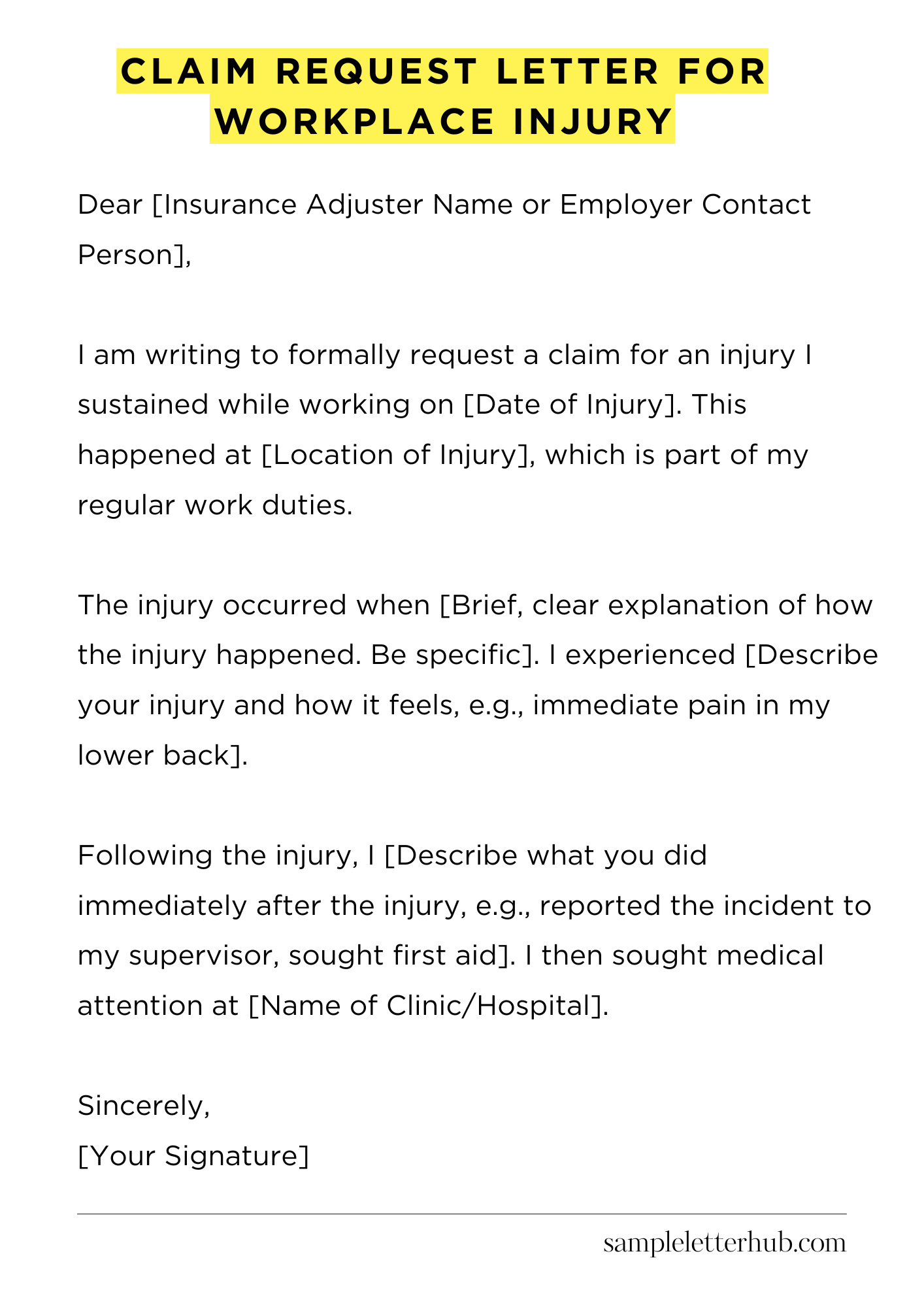 Claim Request Letter for Workplace Injury
