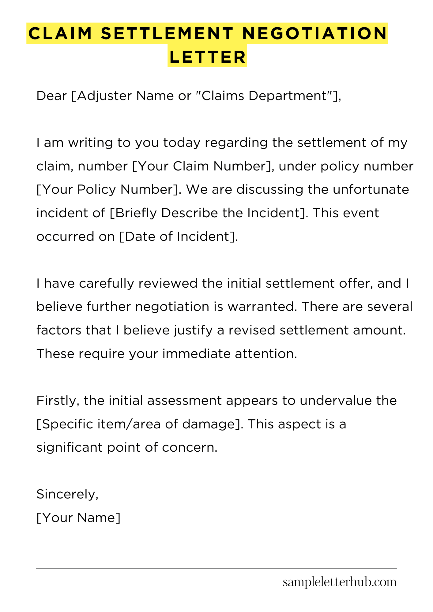 Claim Settlement Negotiation Letter
