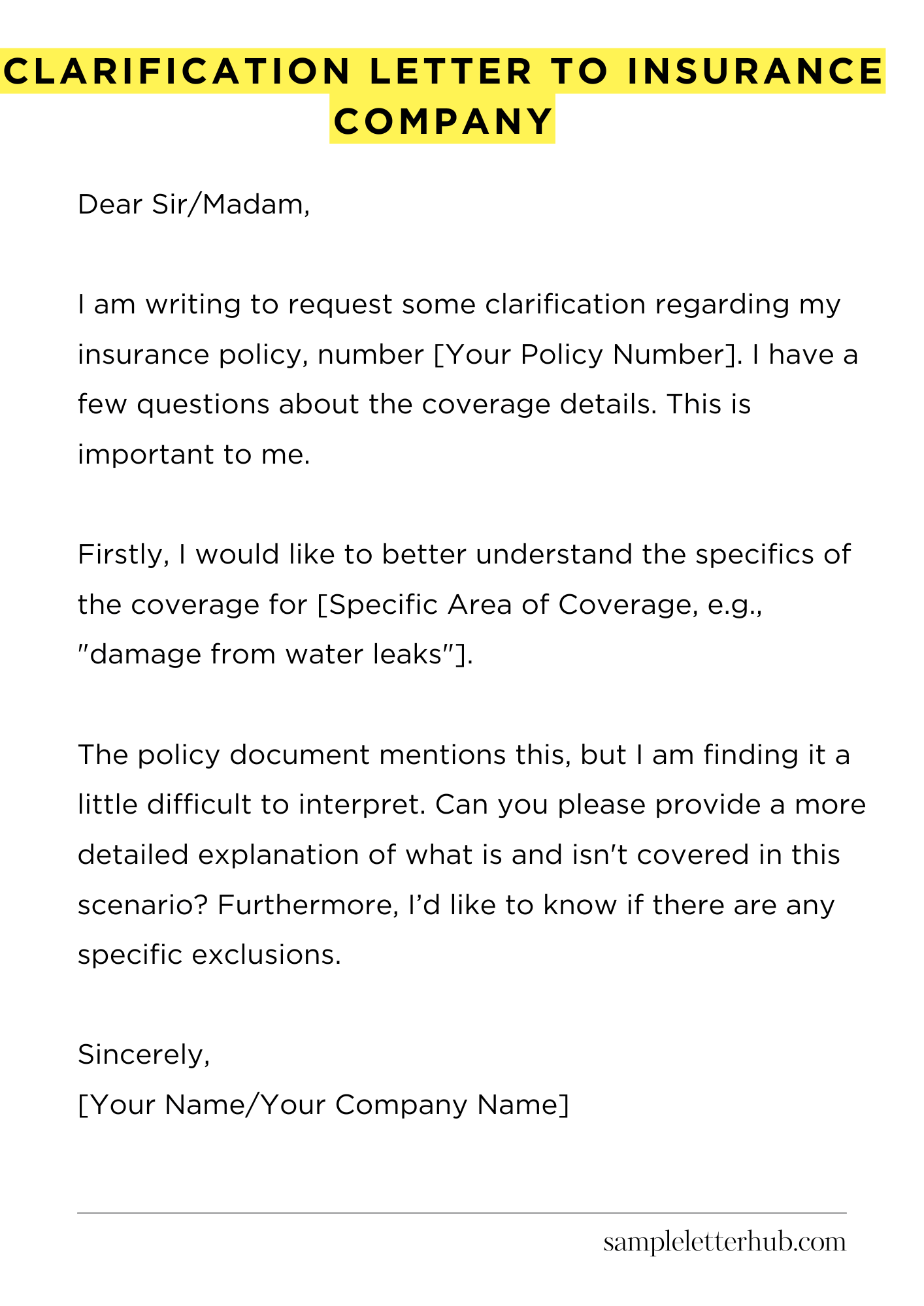 Clarification Letter to Insurance Company