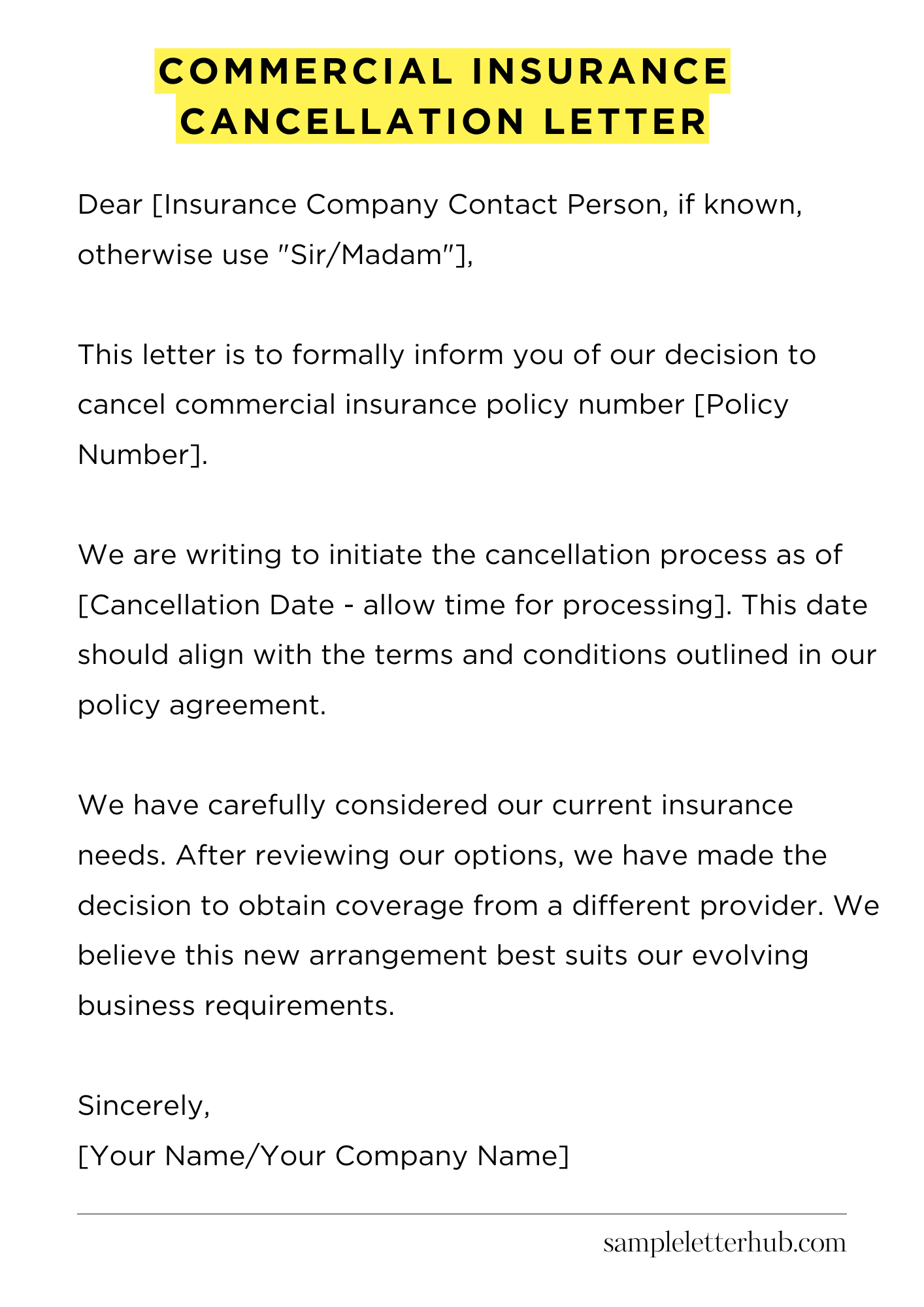 Commercial Insurance Cancellation Letter