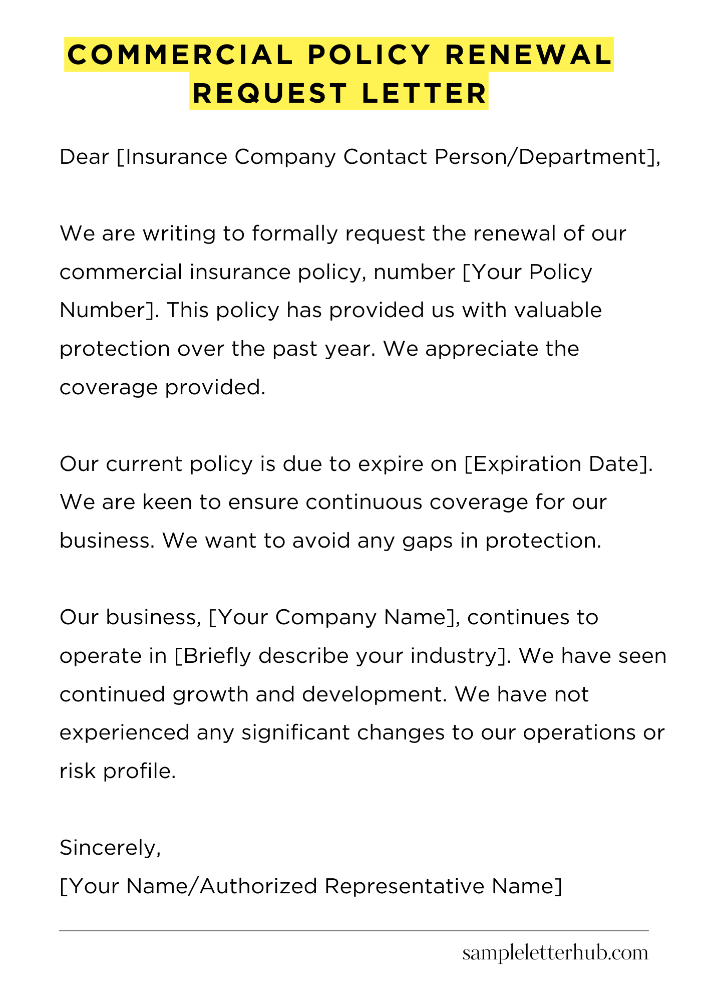 Commercial Policy Renewal Request Letter