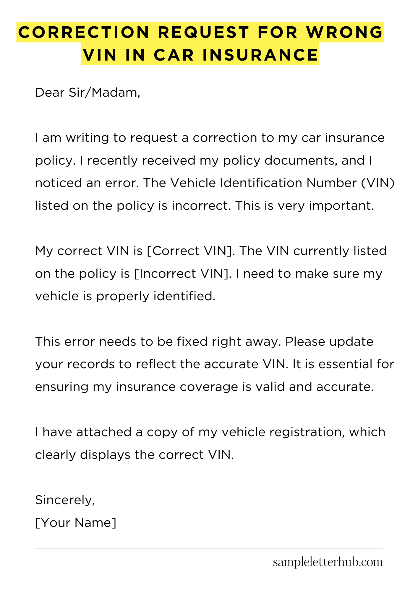 Correction Request for Wrong VIN in Car Insurance