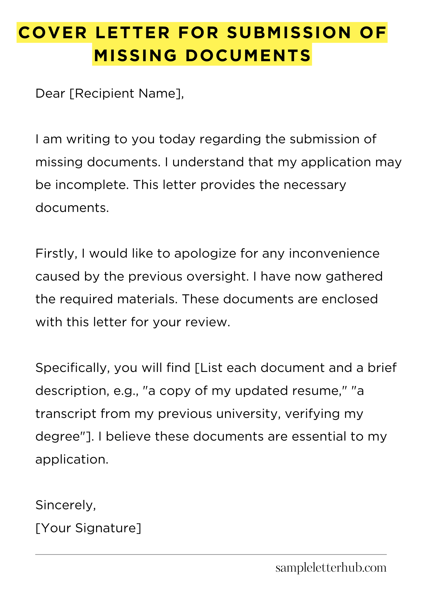 Cover Letter for Submission of Missing Documents