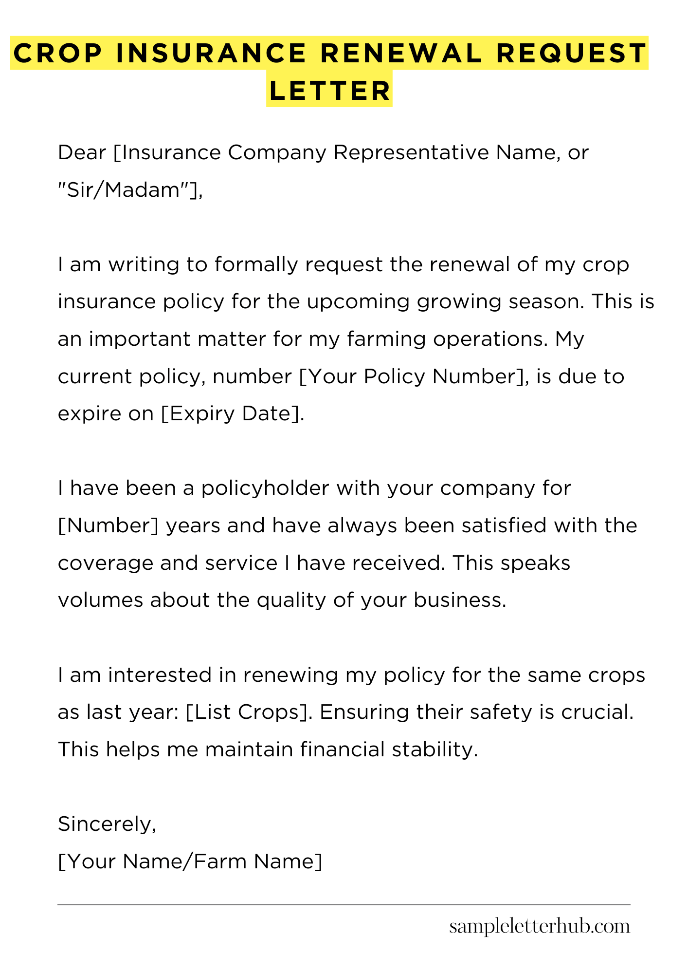 Crop Insurance Renewal Request Letter