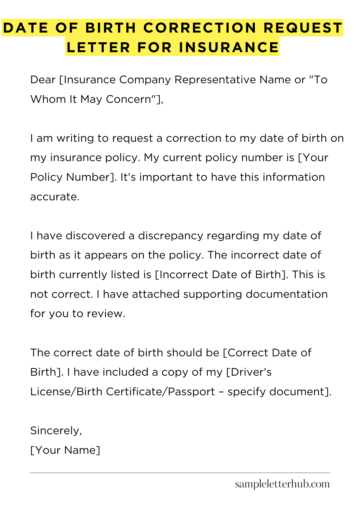 Date of Birth Correction Request Letter for Insurance