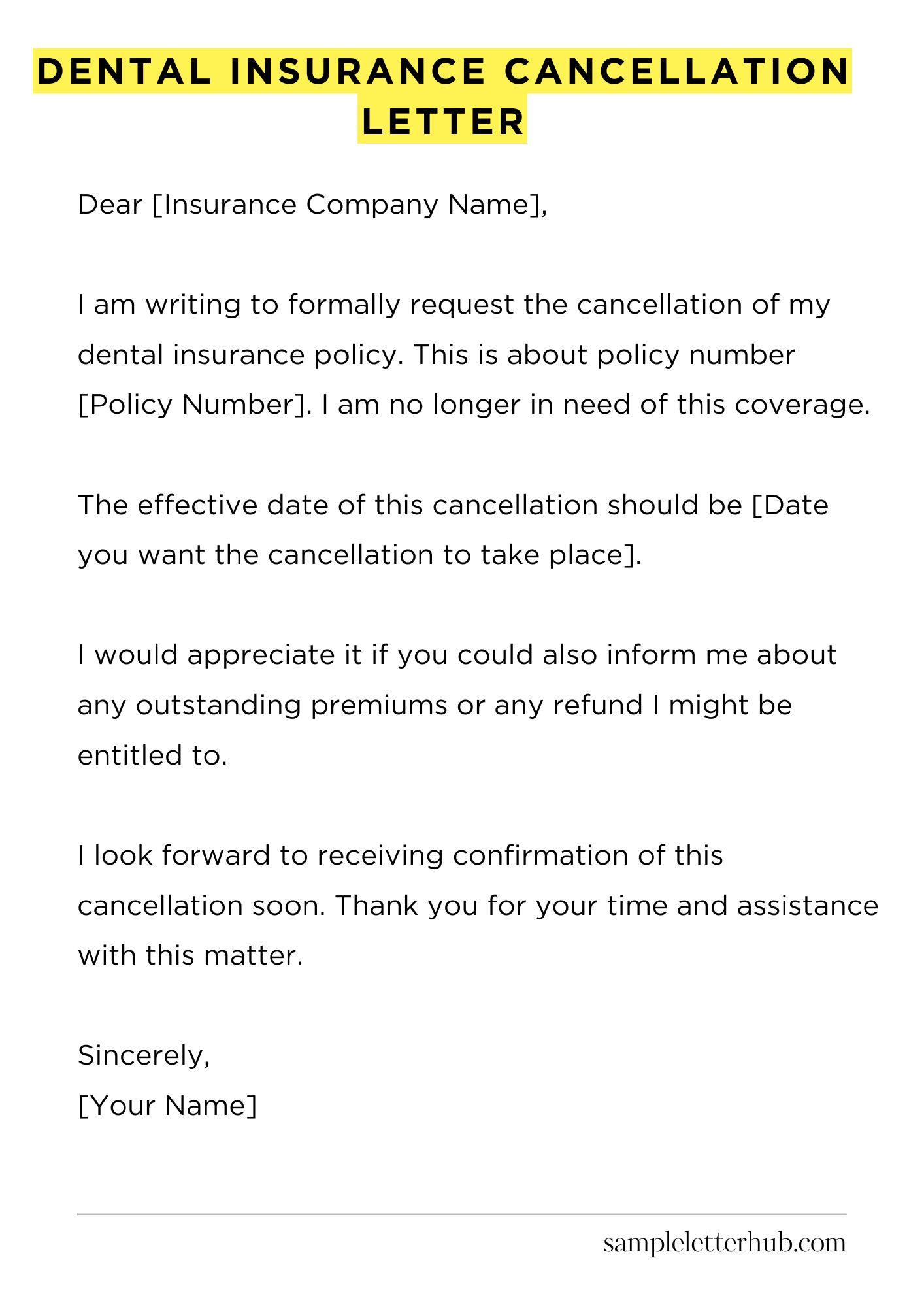 Dental Insurance Cancellation Letter