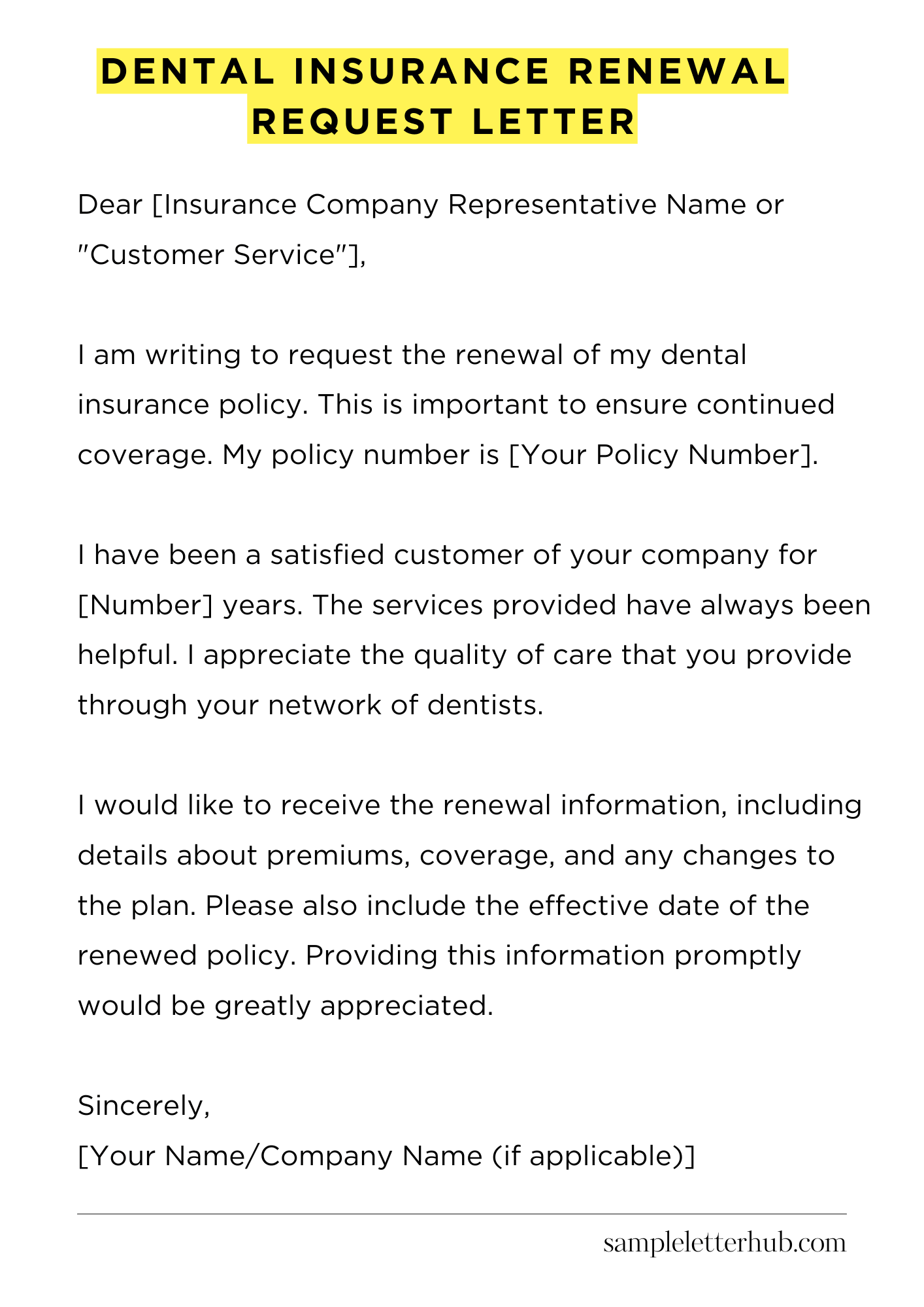 Dental Insurance Renewal Request Letter