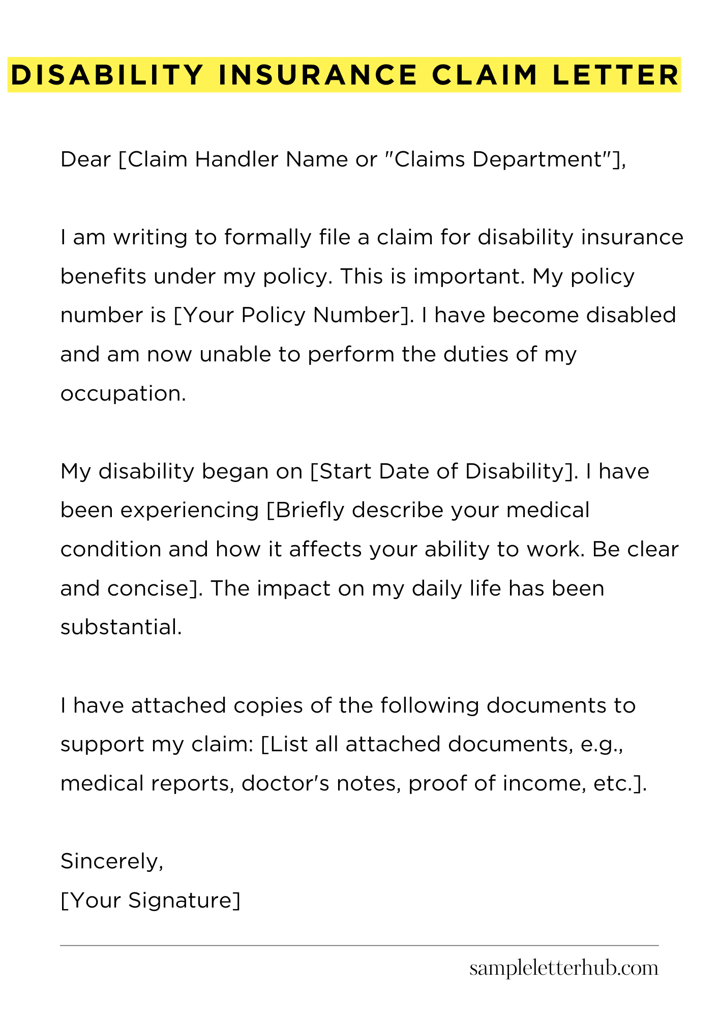 Disability Insurance Claim Letter