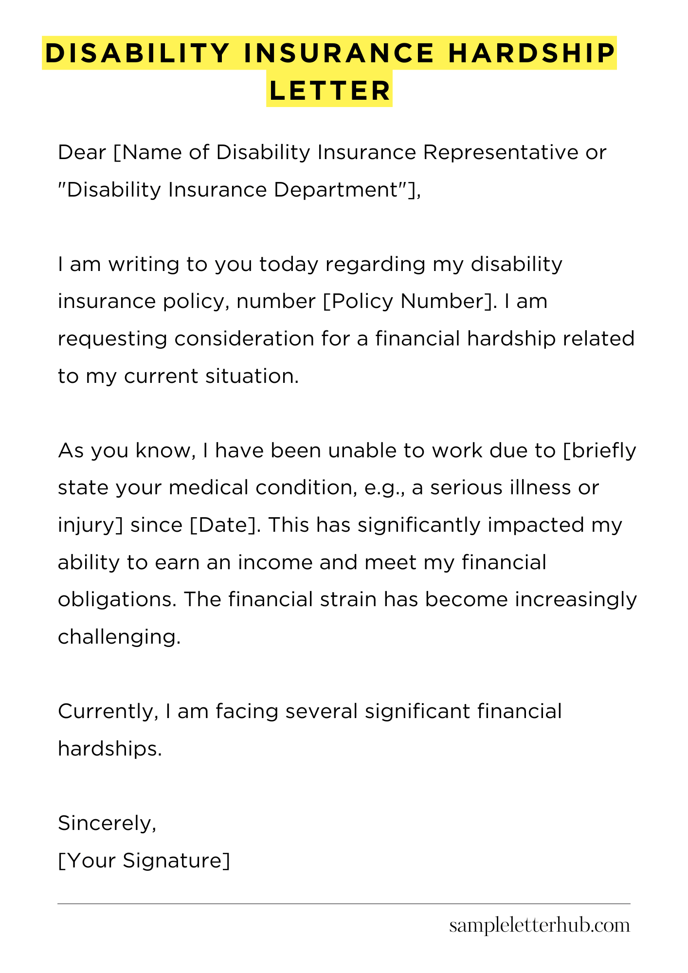 Disability Insurance Hardship Letter
