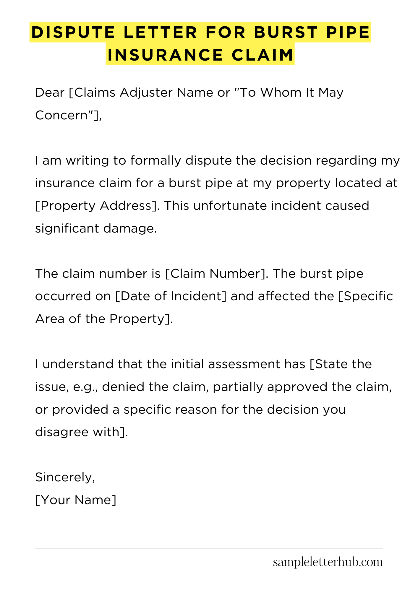 Dispute Letter for Burst Pipe Insurance Claim