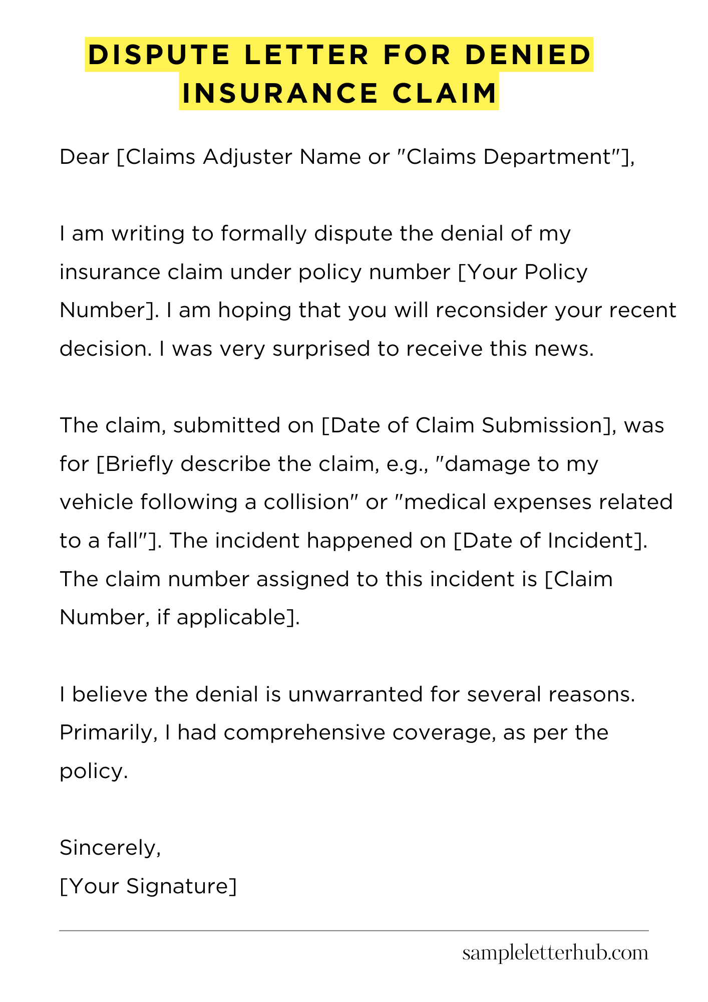 Dispute Letter for Denied Insurance Claim