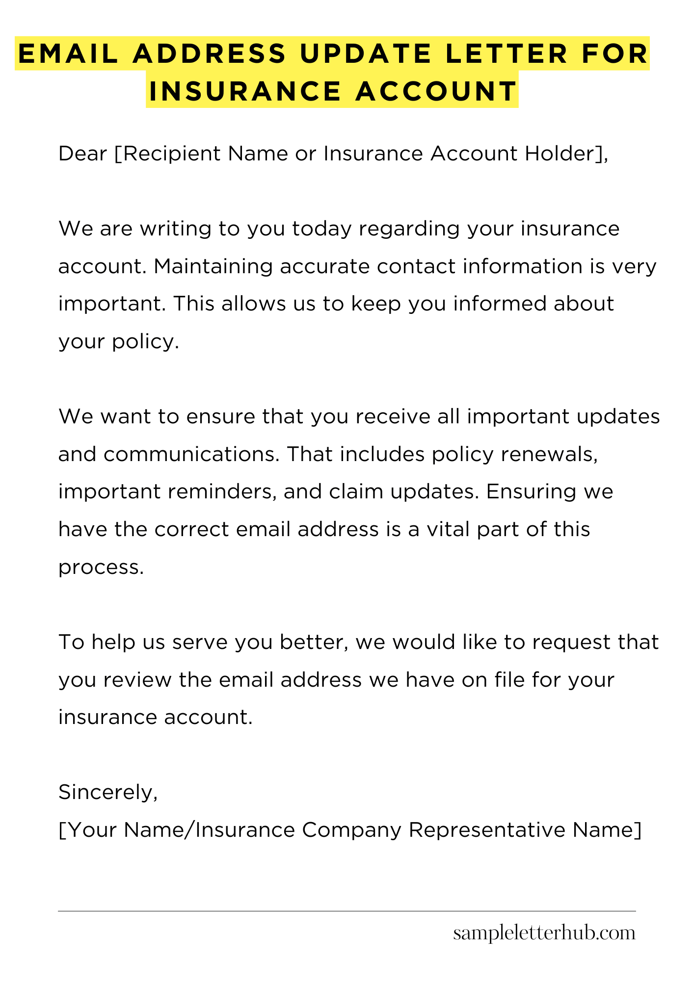 Email Address Update Letter for Insurance Account