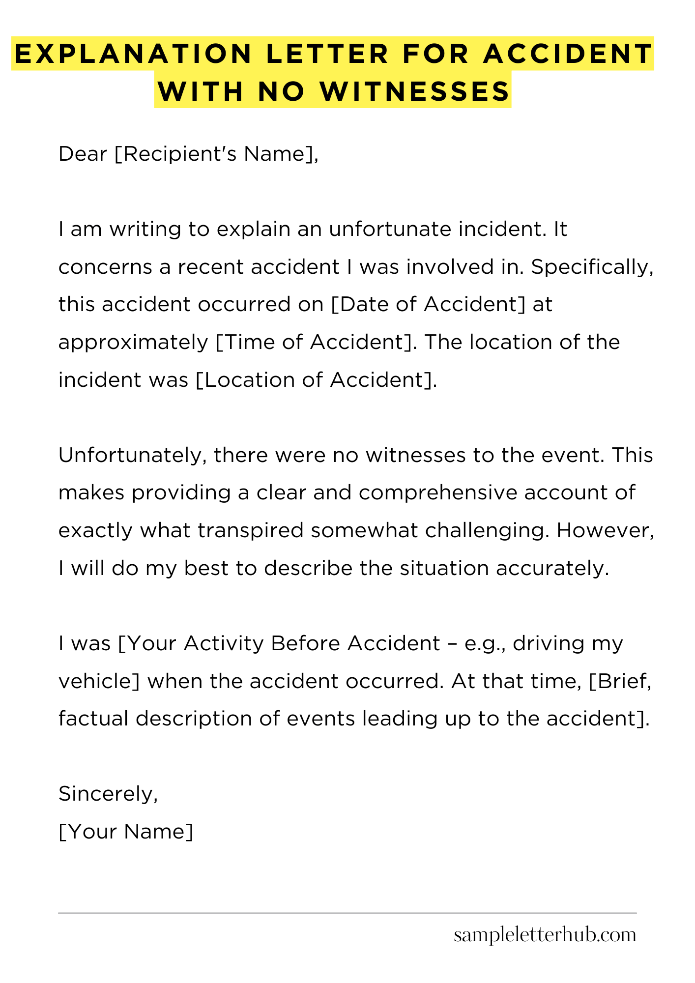 Explanation Letter for Accident with No Witnesses