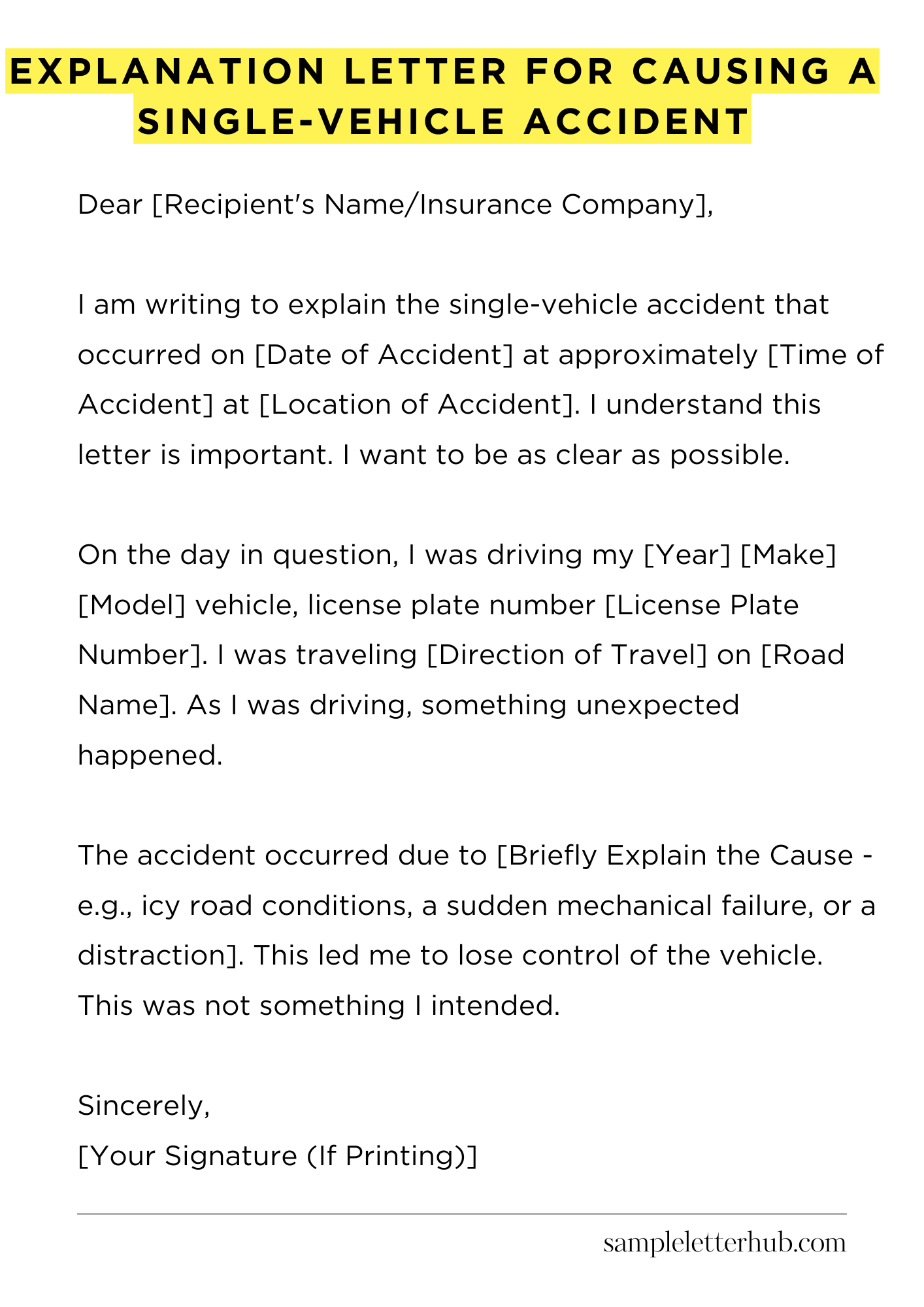 Explanation Letter for Causing a Single-Vehicle Accident