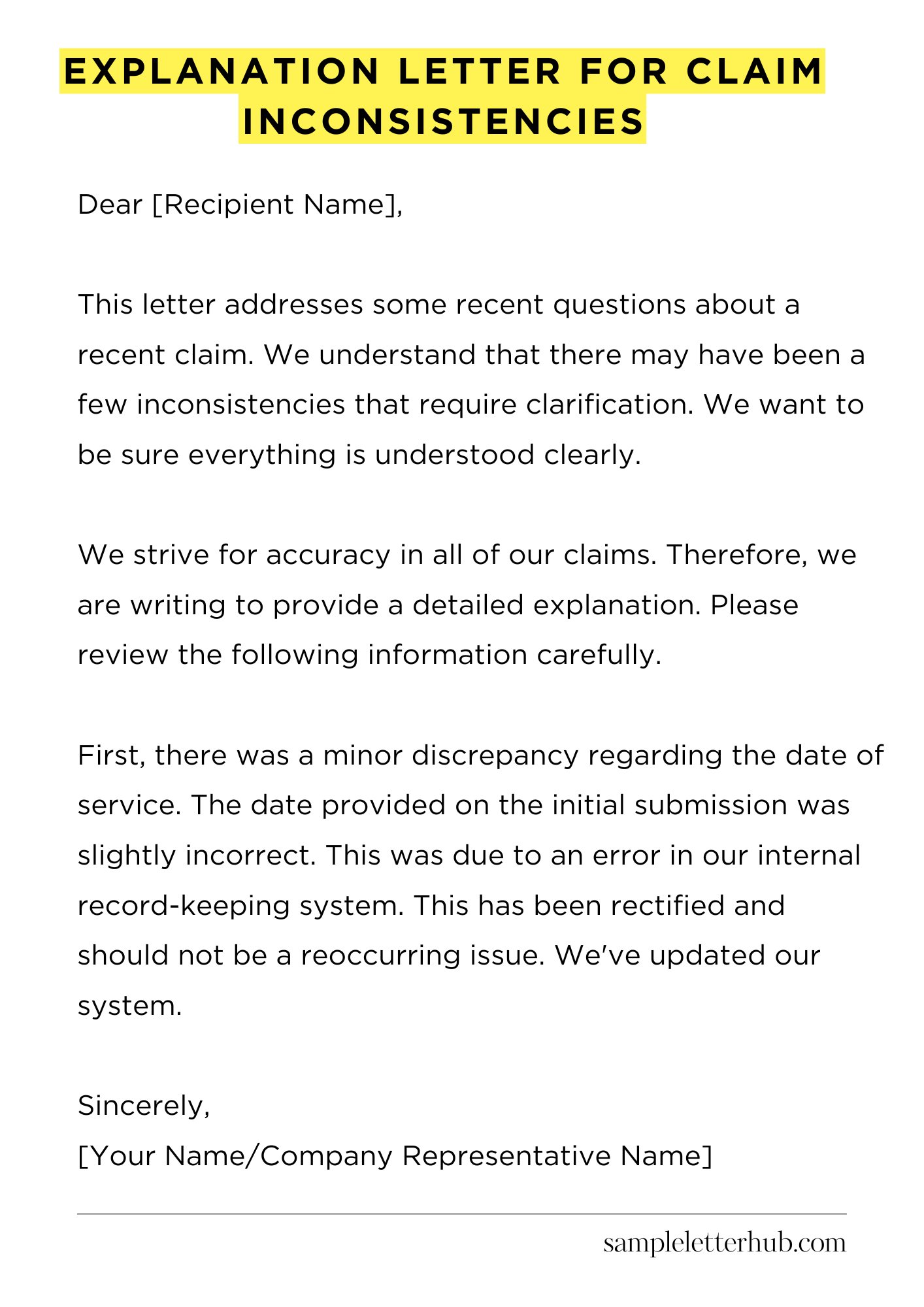 Explanation Letter for Claim Inconsistencies