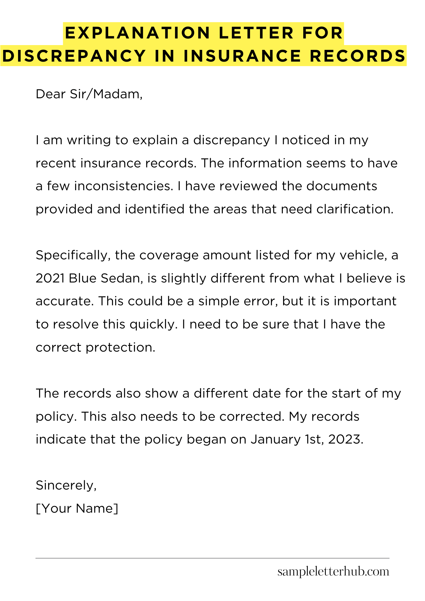 Explanation Letter for Discrepancy in Insurance Records