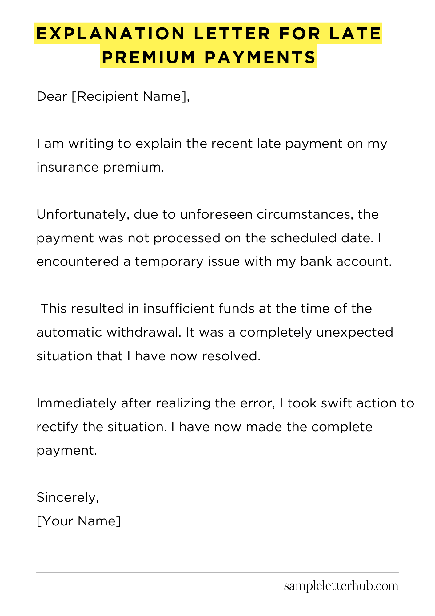 Explanation Letter for Late Premium Payments