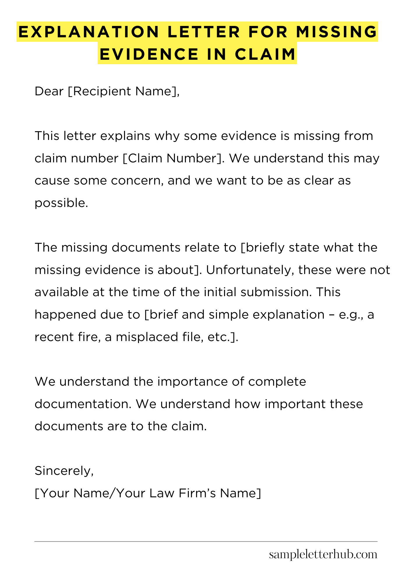 Explanation Letter for Missing Evidence in Claim