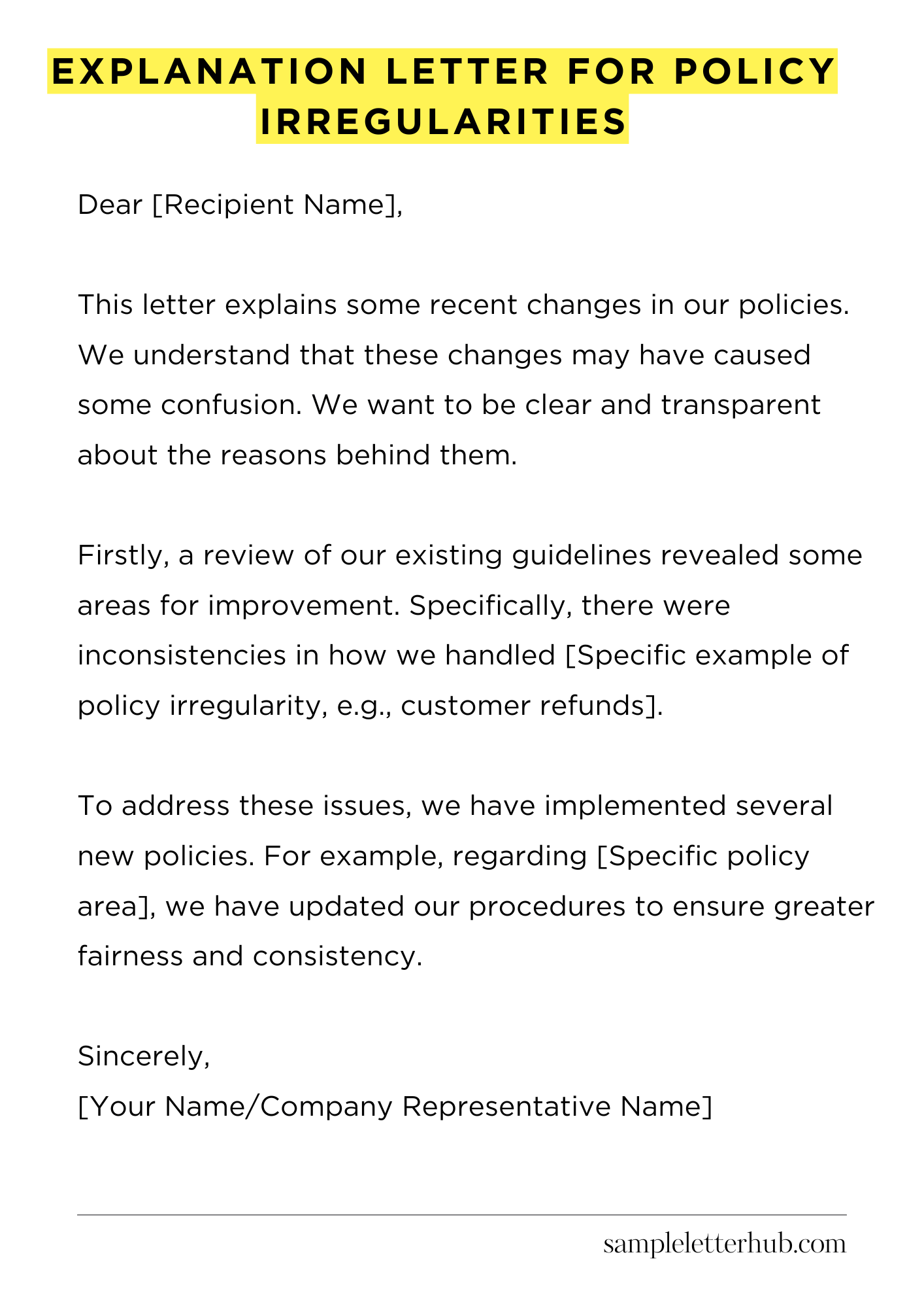 Explanation Letter for Policy Irregularities
