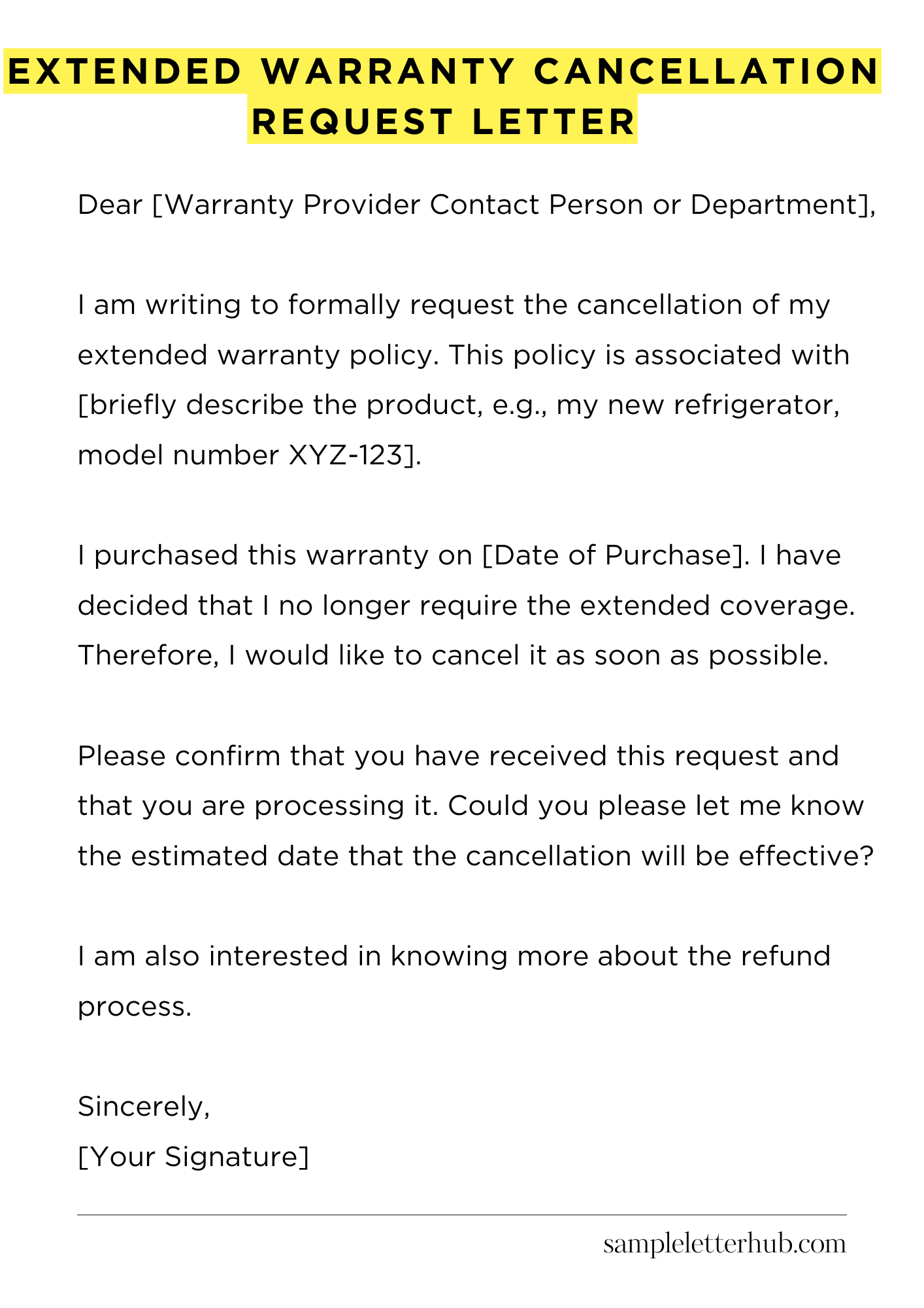 Extended Warranty Cancellation Request Letter