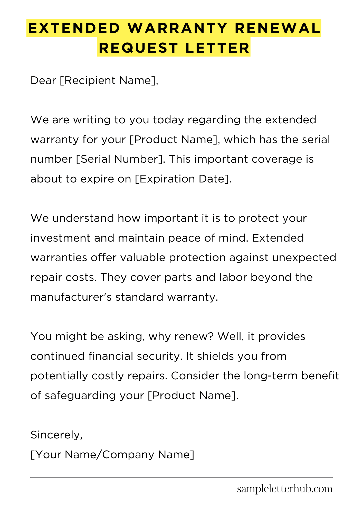 Extended Warranty Renewal Request Letter