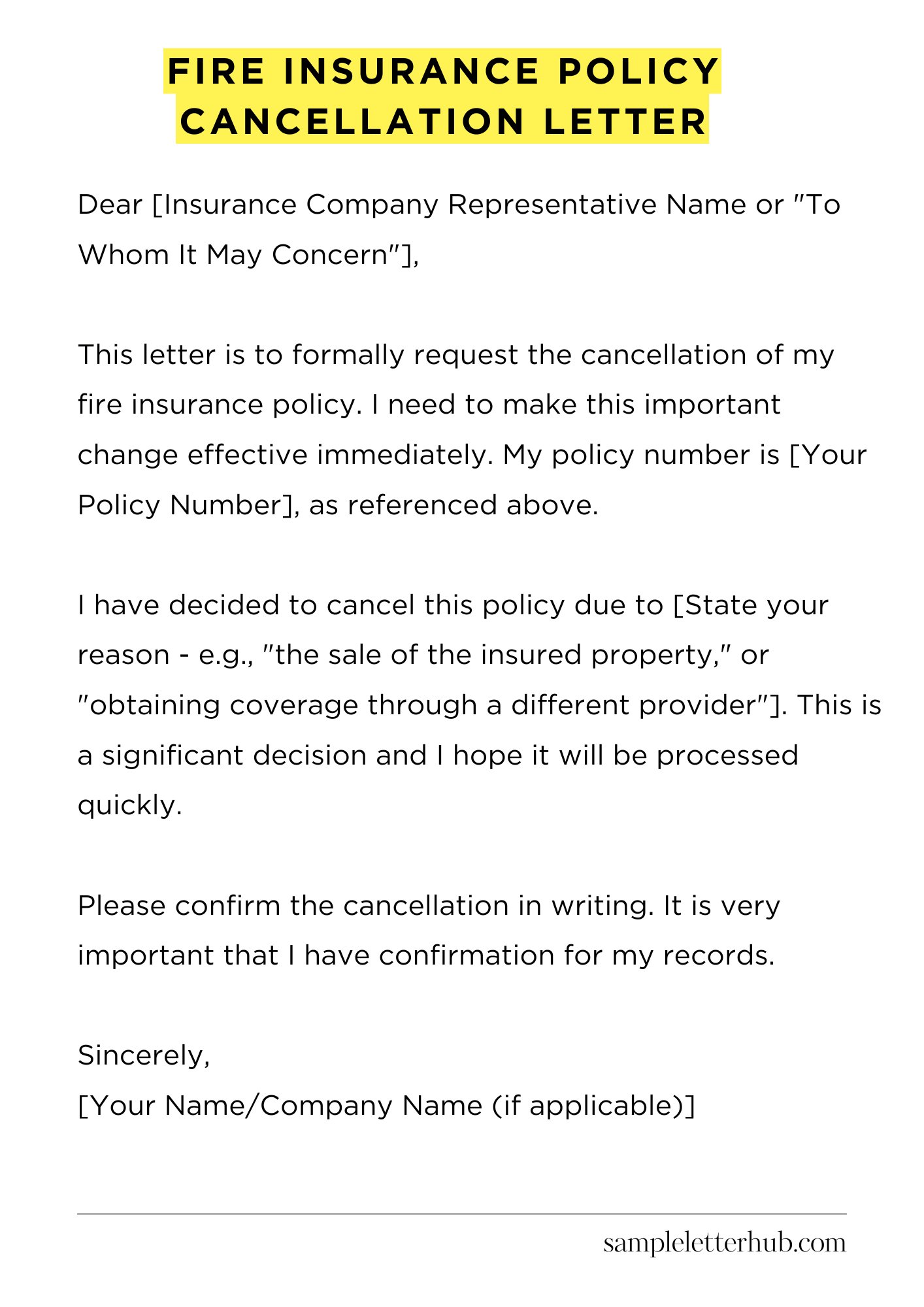 Fire Insurance Policy Cancellation Letter