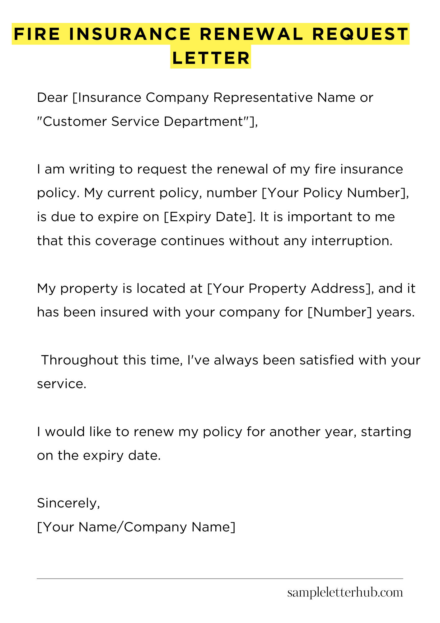 Fire Insurance Renewal Request Letter