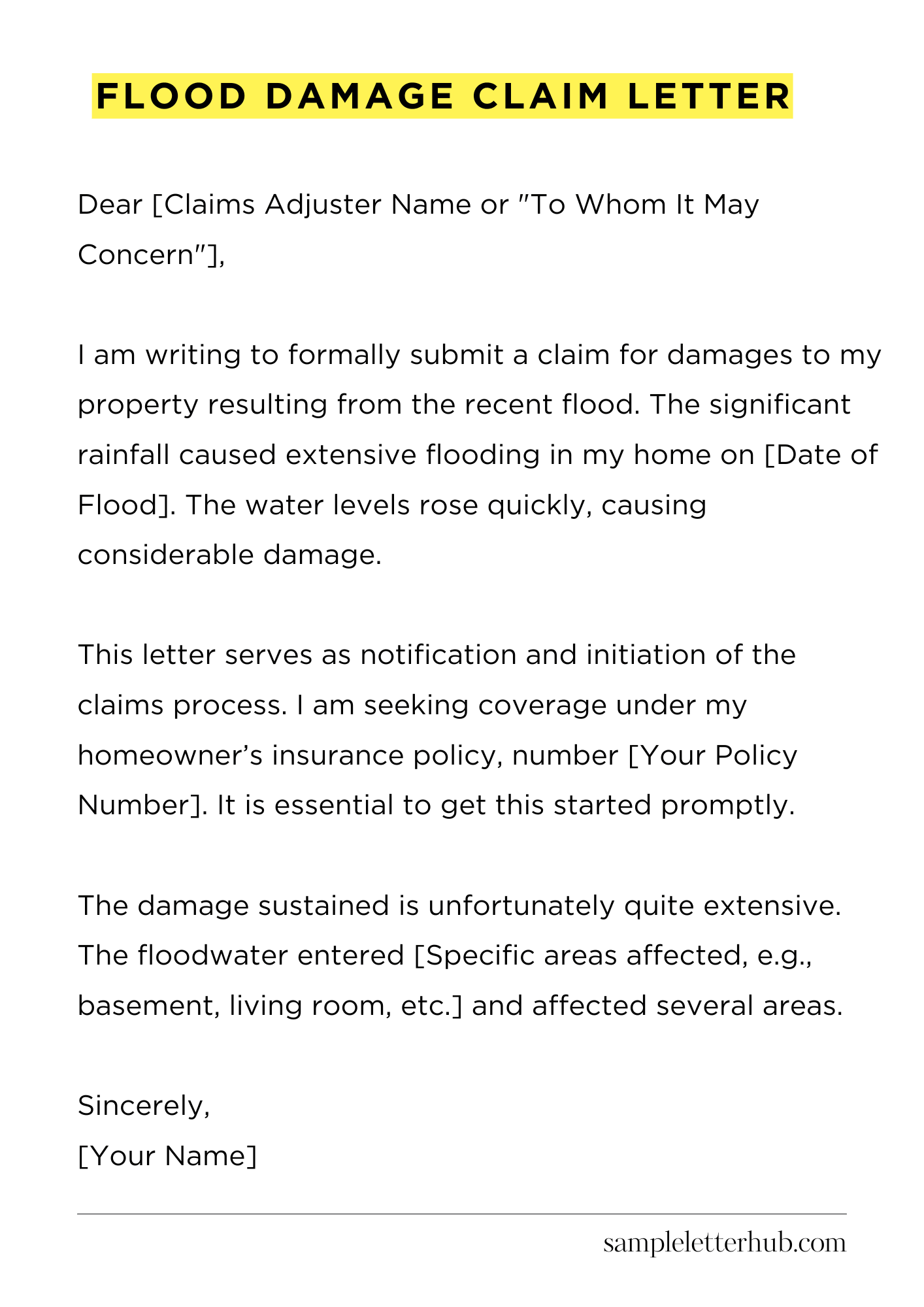 Flood Damage Claim Letter