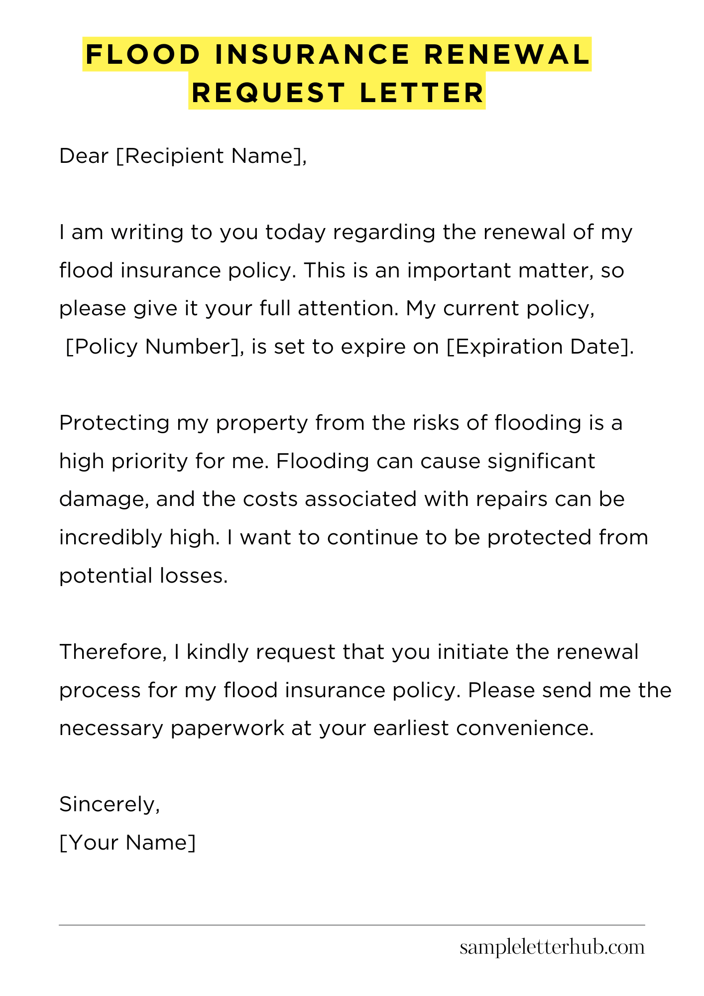 Flood Insurance Renewal Request Letter