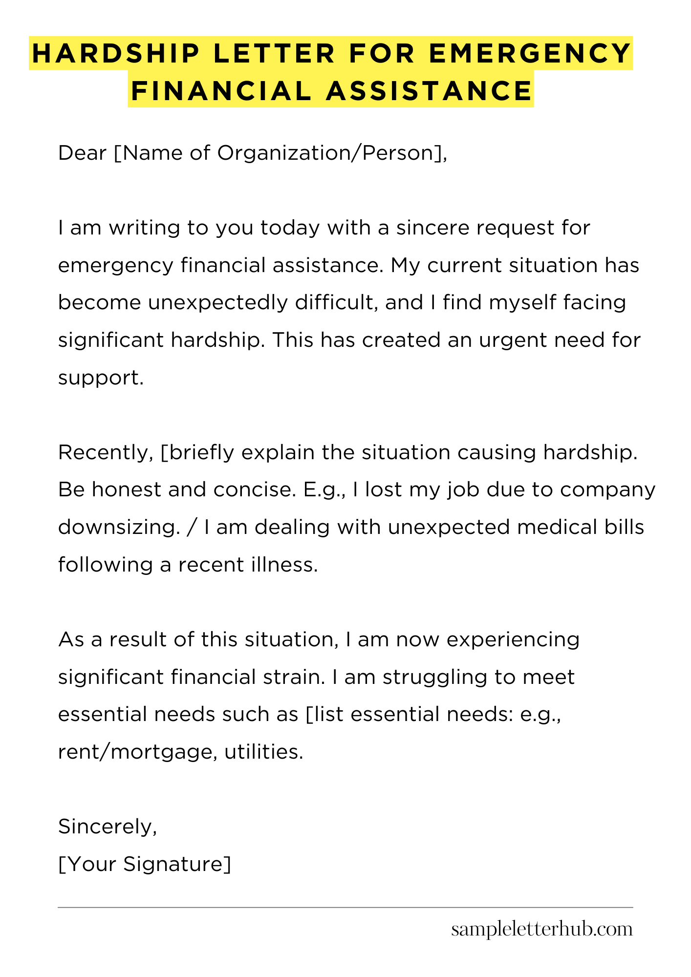 Hardship Letter for Emergency Financial Assistance