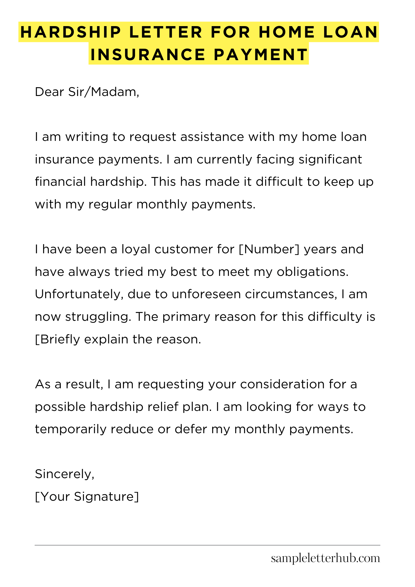 Hardship Letter for Home Loan Insurance Payment