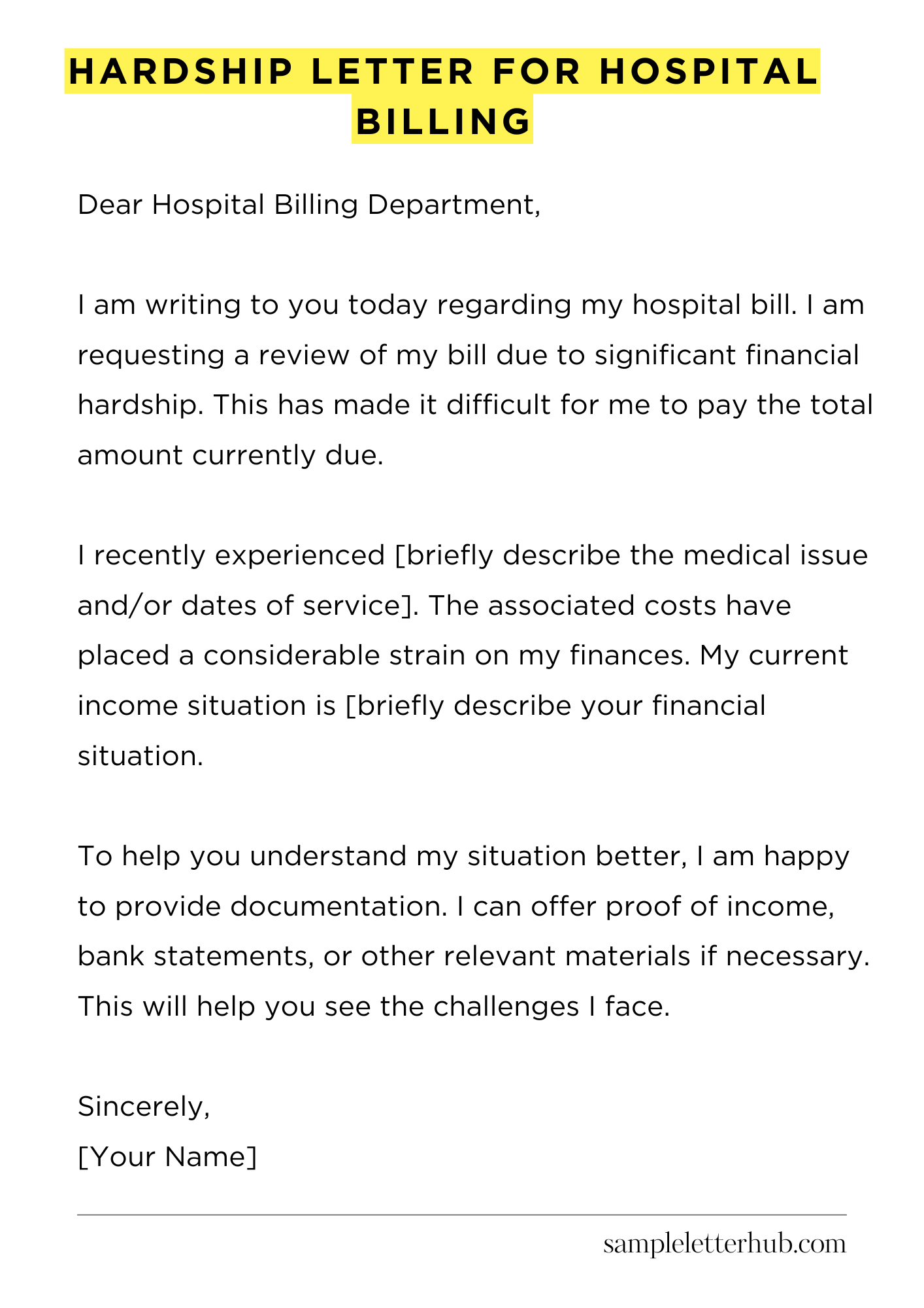 Hardship Letter for Hospital Billing