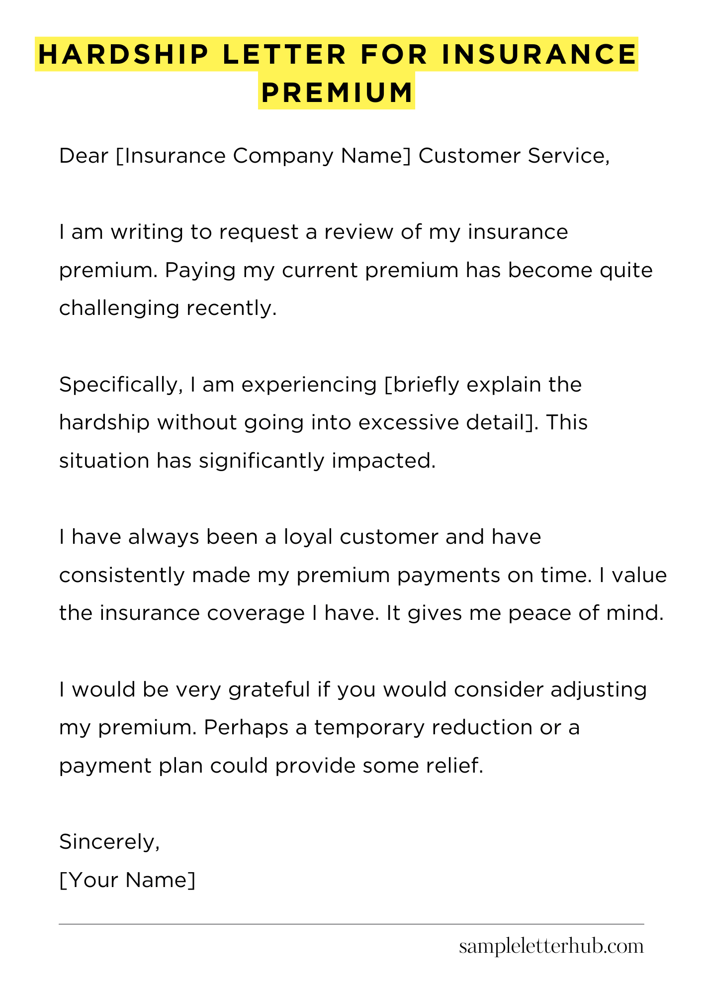 Hardship Letter for Insurance Premium