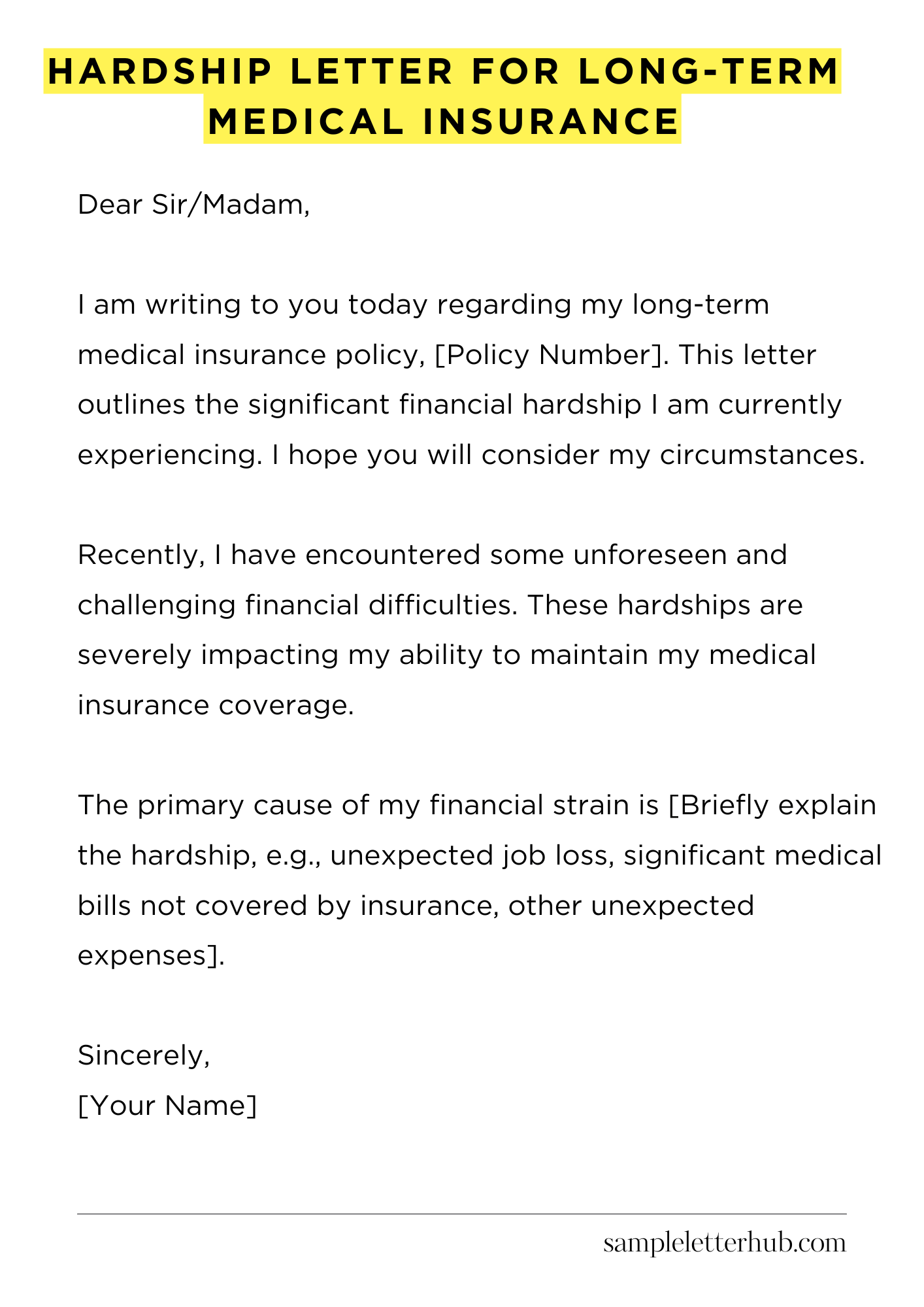 Hardship Letter for Long-Term Medical Insurance