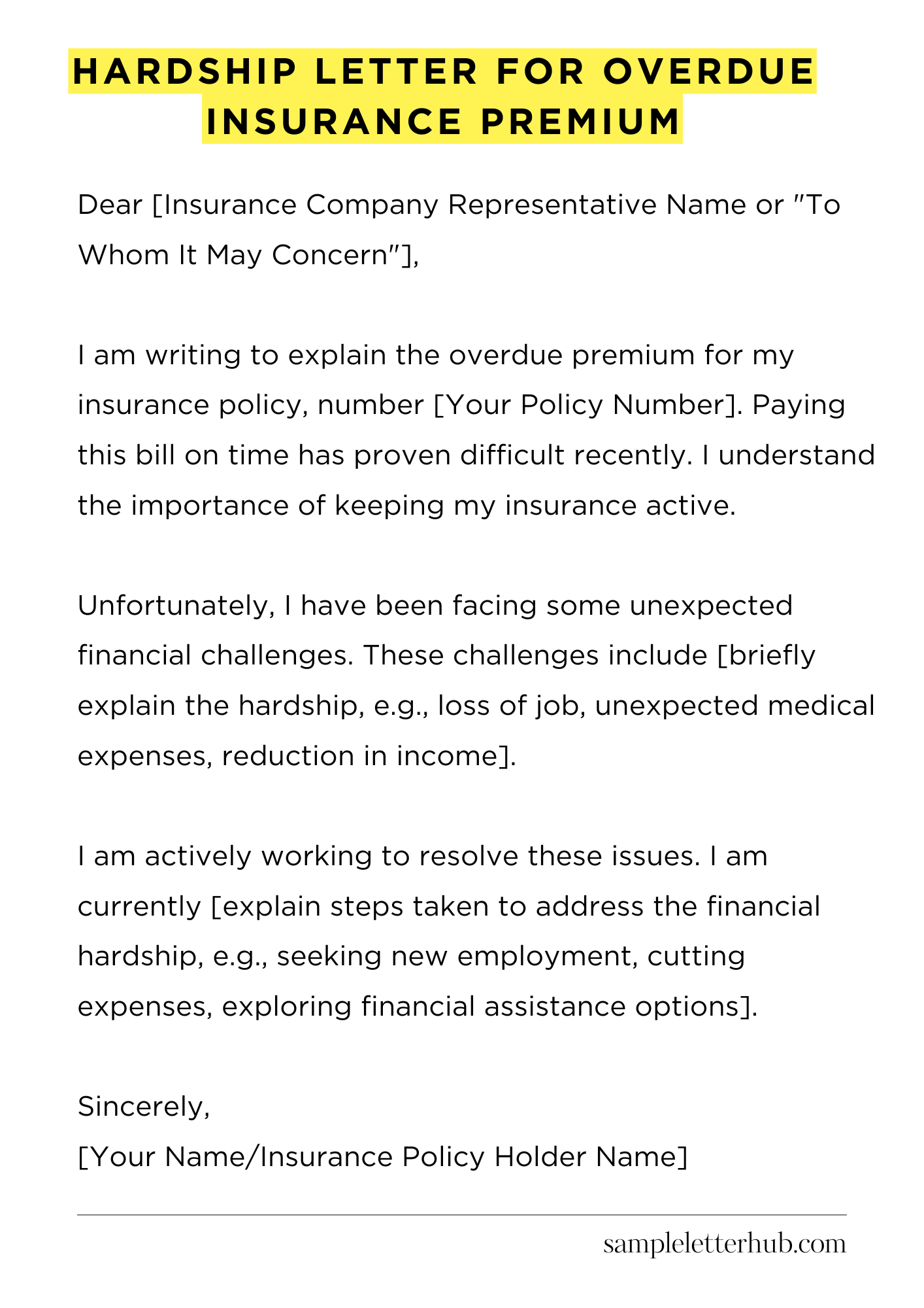 Hardship Letter for Overdue Insurance Premium