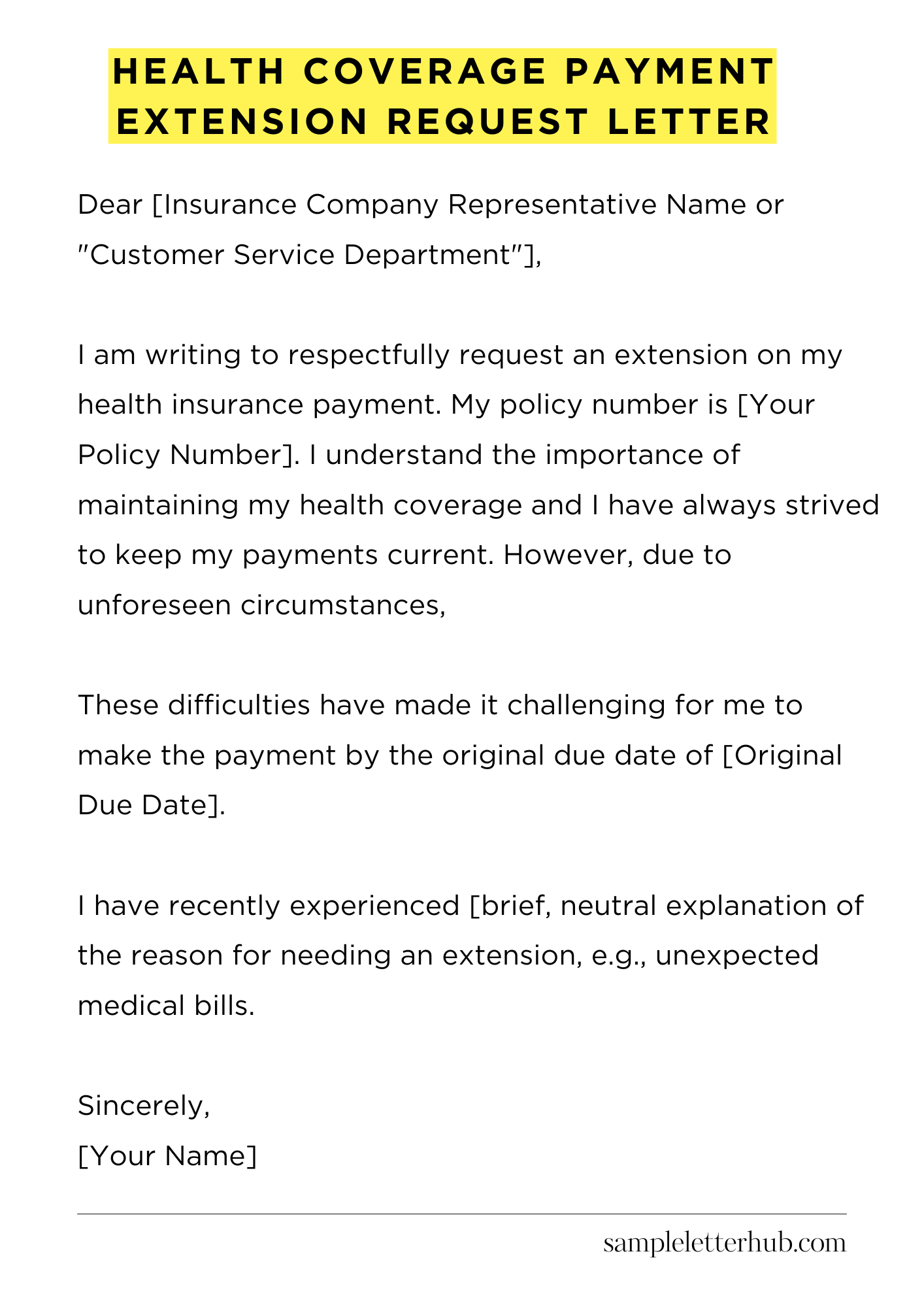 Health Coverage Payment Extension Request Letter