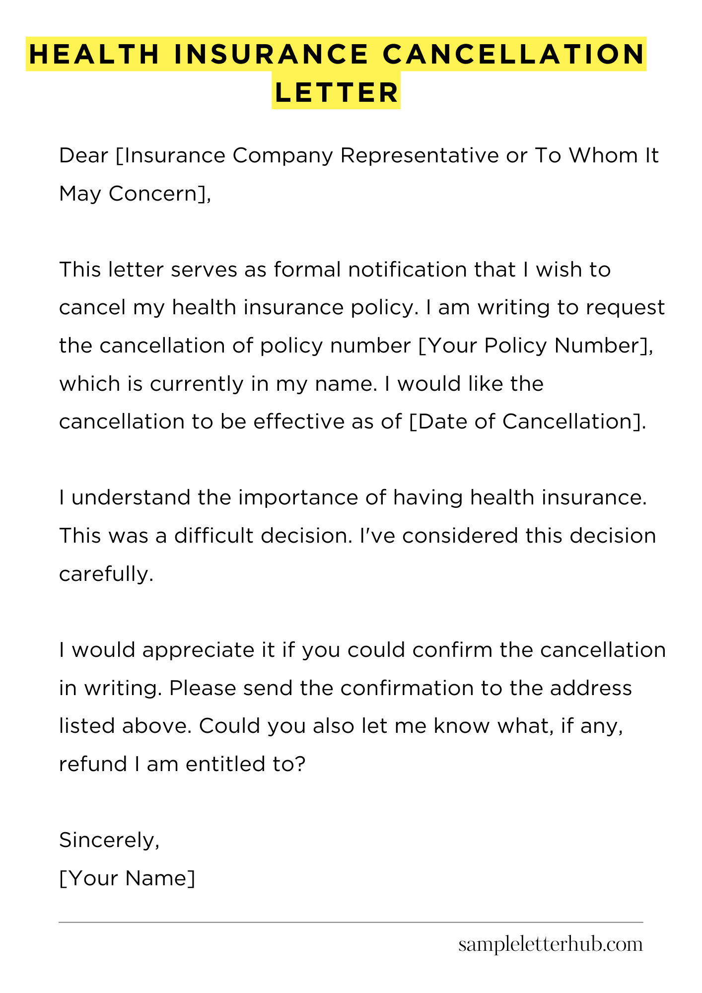 Health Insurance Cancellation Letter