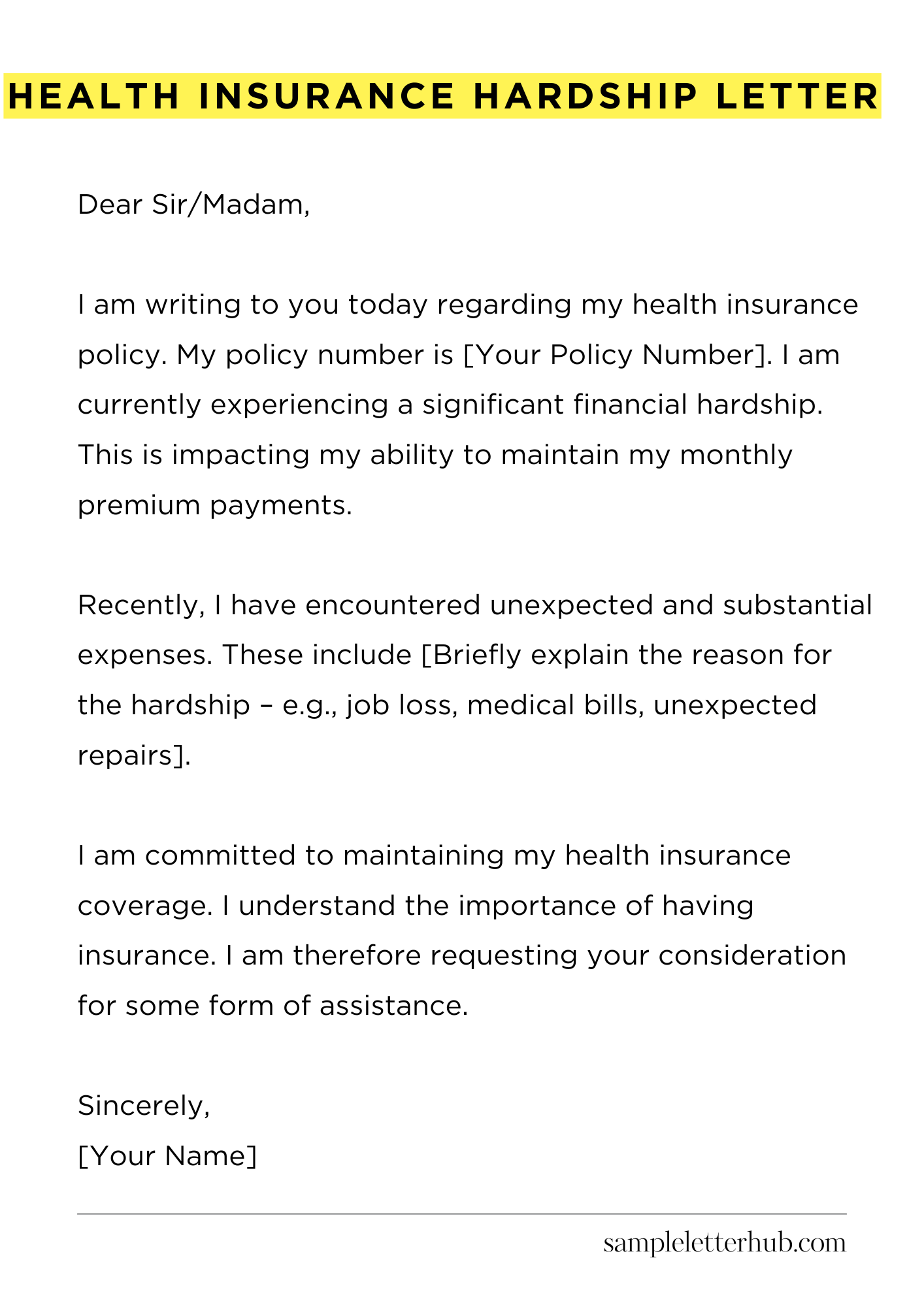 Health Insurance Hardship Letter